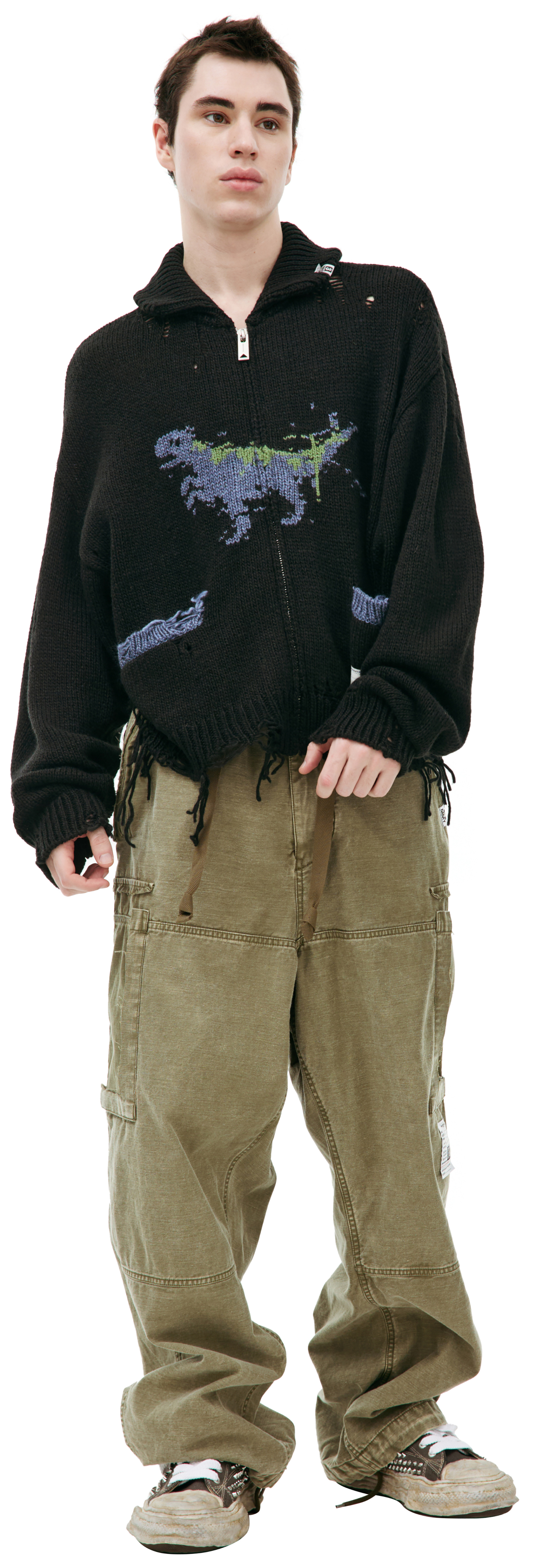 Maison Mihara Yasuhiro Вязаный кардиган \'Dinosaur-intarsia\'