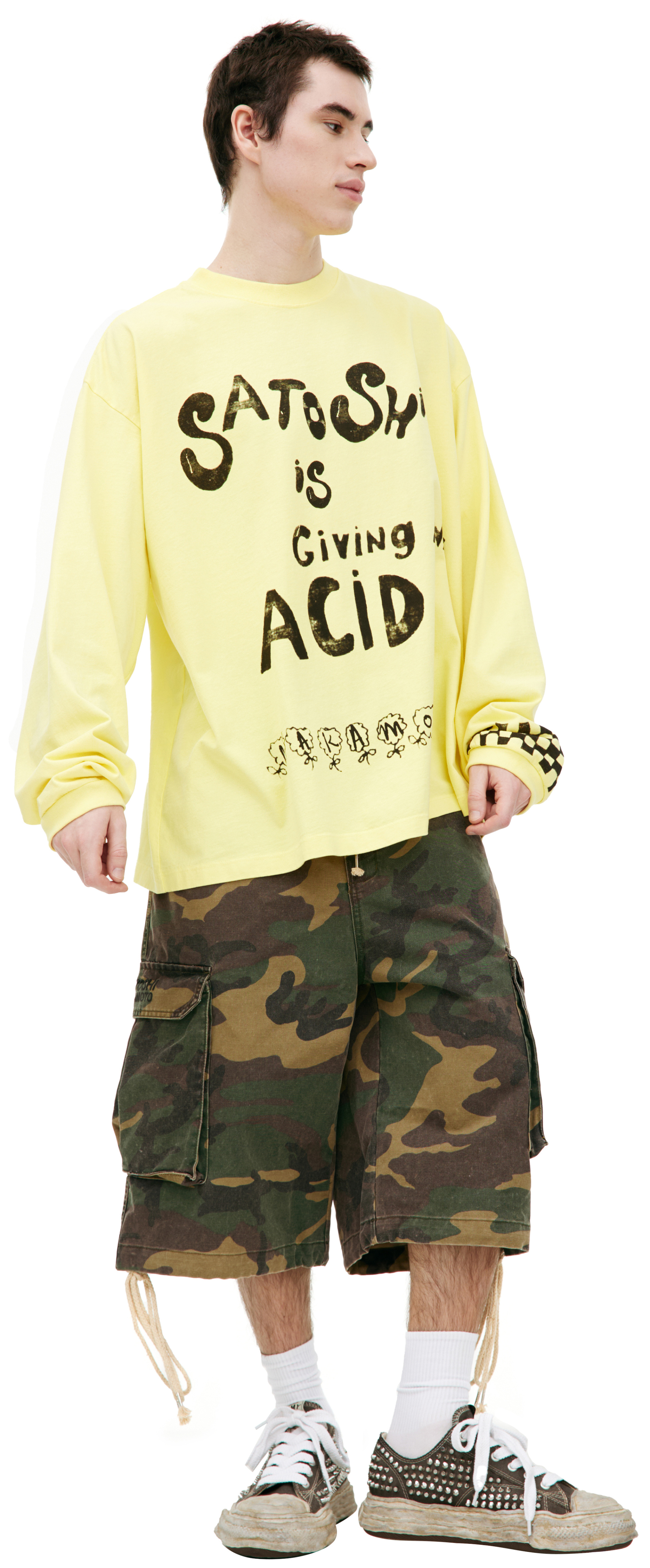 Satoshi Nakamoto Желтый лонгслив с монопринтом