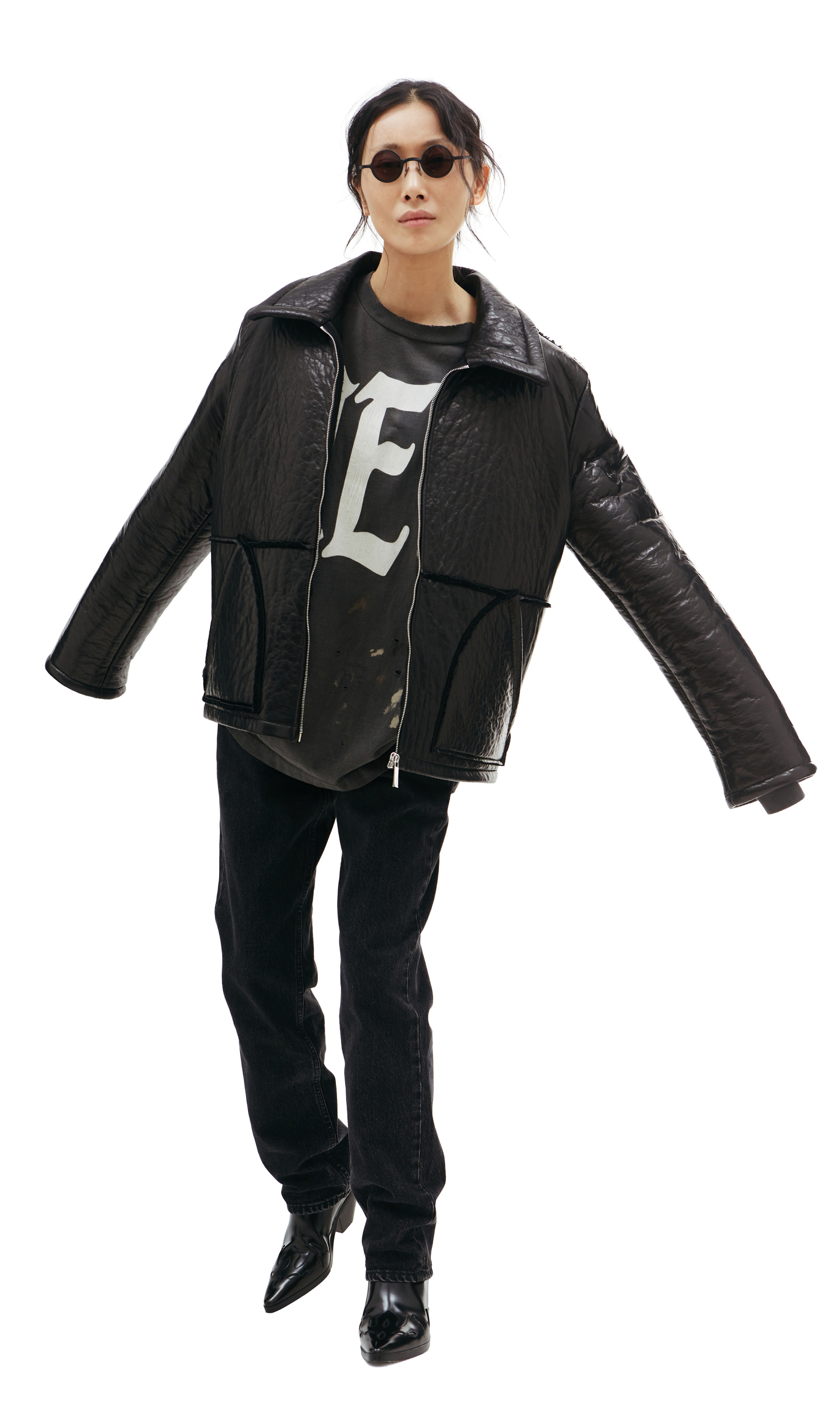 Enfants Riches Déprimés Черная дубленка с накладными карманами