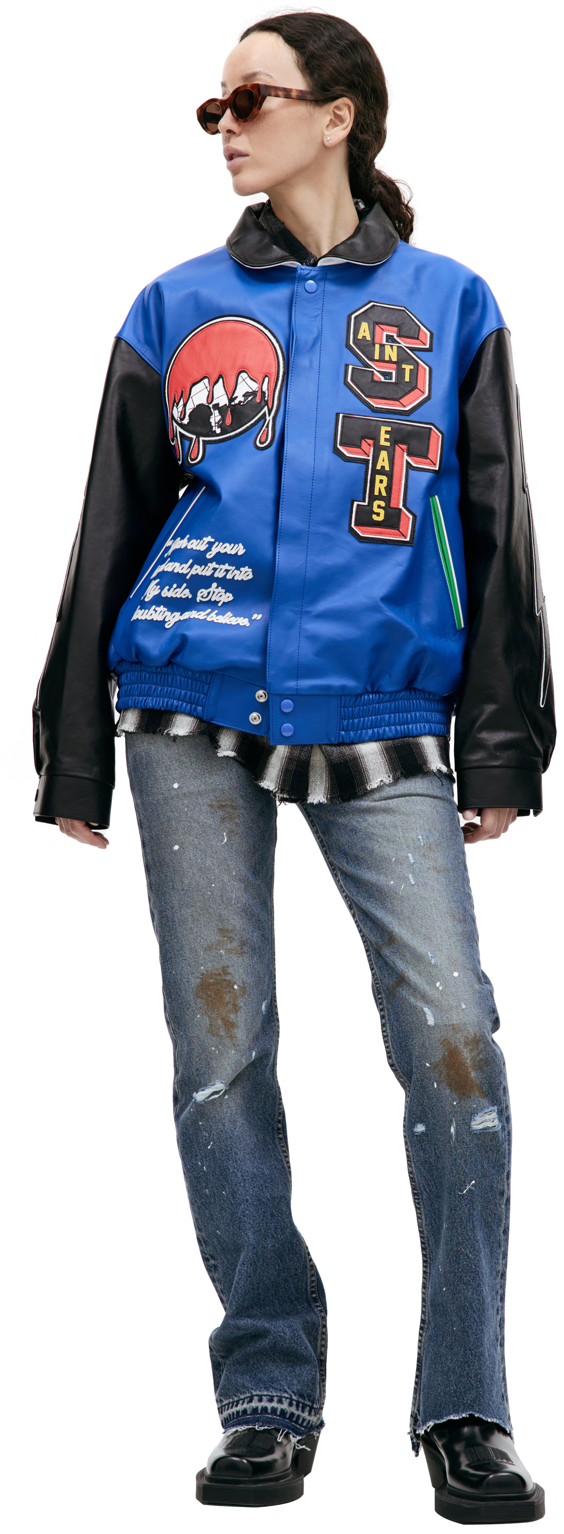 Saint Michael Кожаная куртка Saint Michael х DENIM TEARS с нашивками