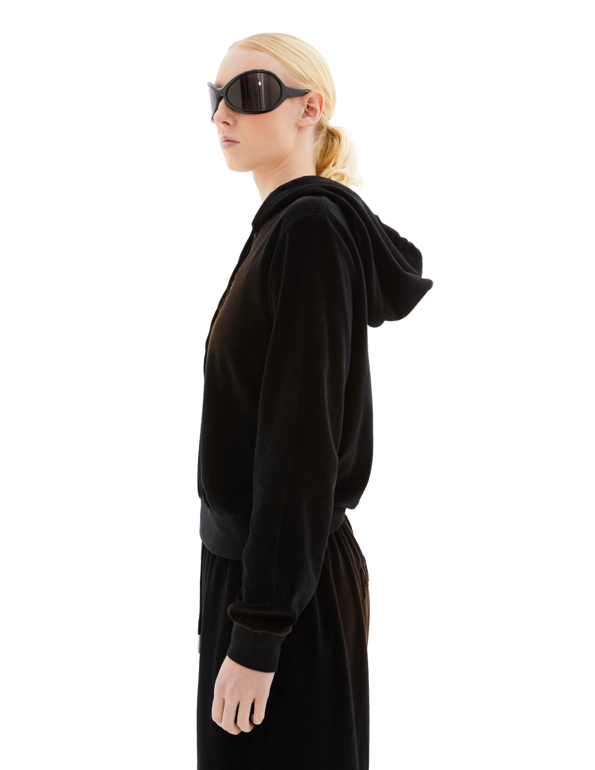 Acne Studios Свитер-CI0162 худи, велюр, укороченный, лого на груди, черный