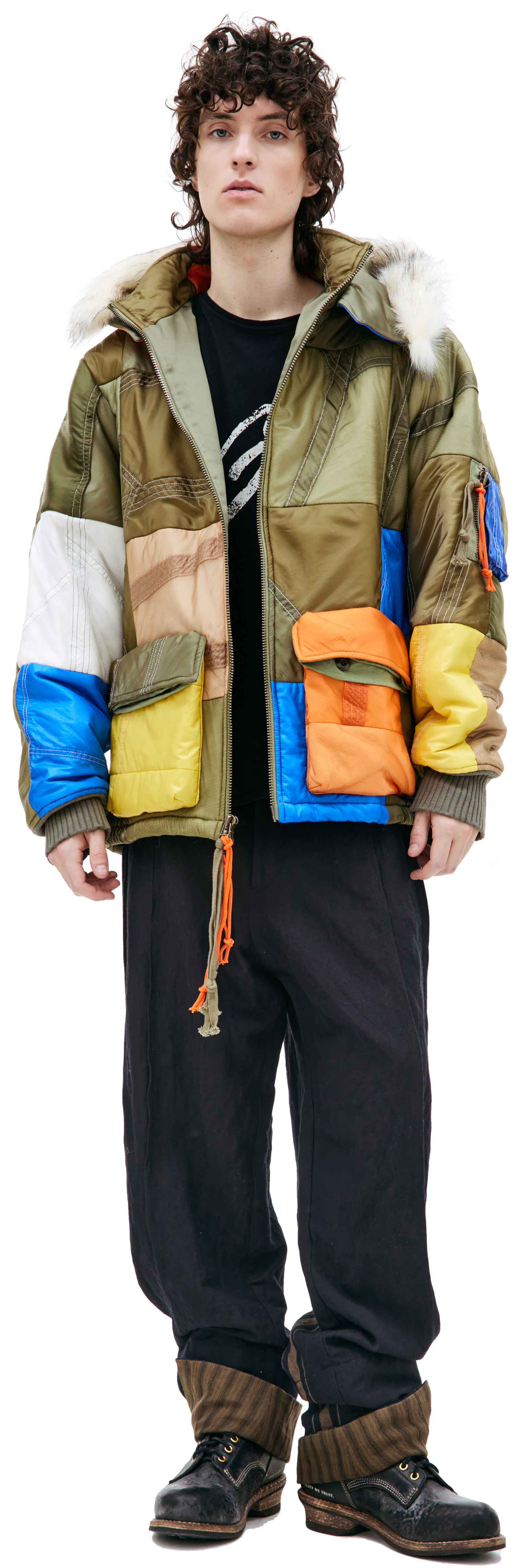 Greg Lauren Куртка пэчворк с капюшоном
