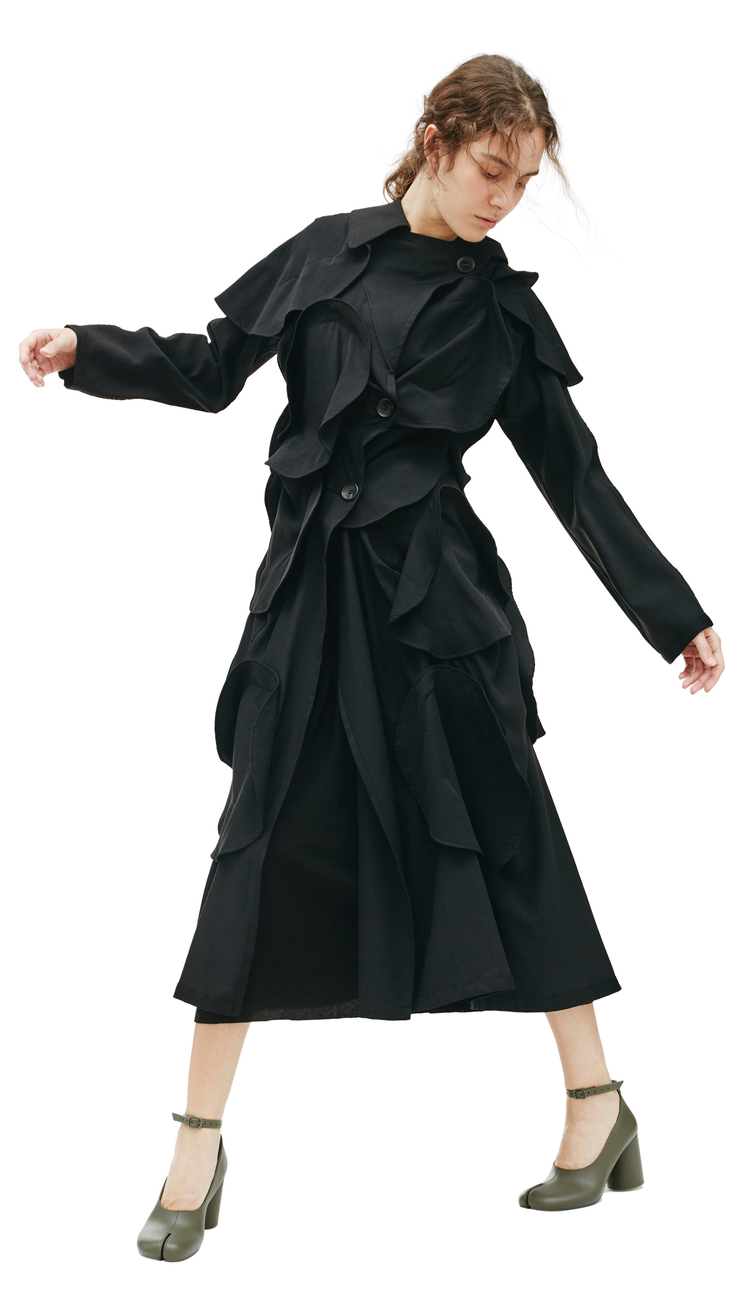 Yohji Yamamoto Шерстяное пальто с объемными кругами