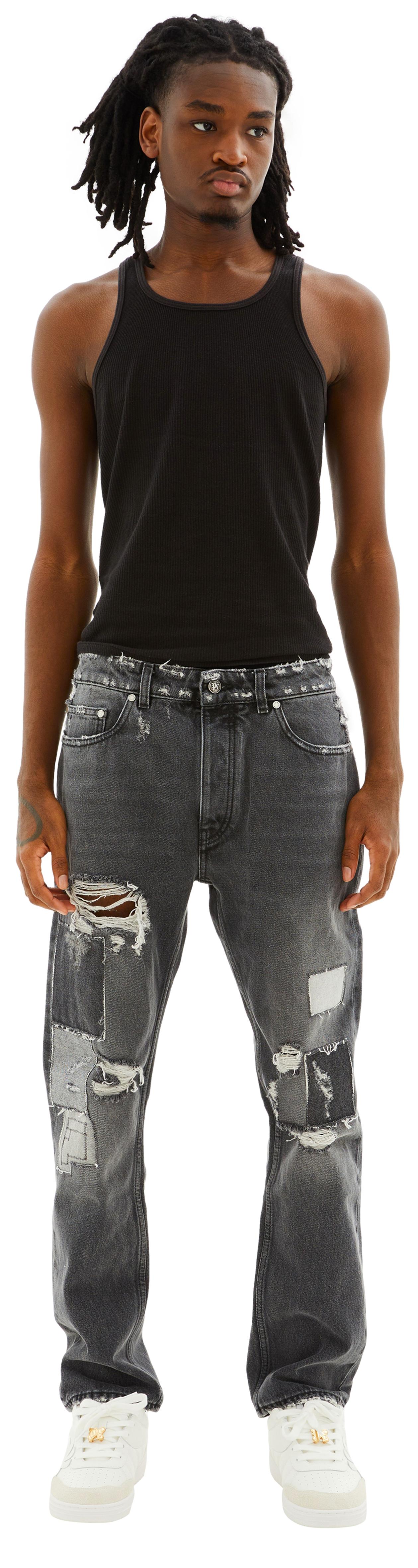 Palm Angels Серые джинсы с заплатками