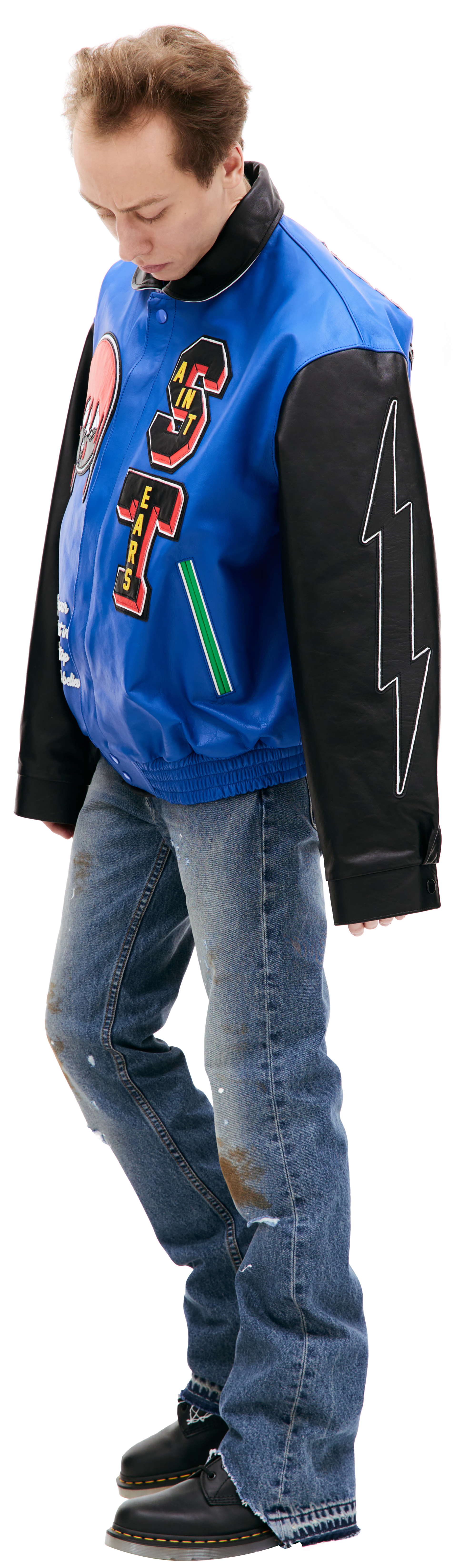 Saint Michael Кожаная куртка Saint Michael х DENIM TEARS с нашивками