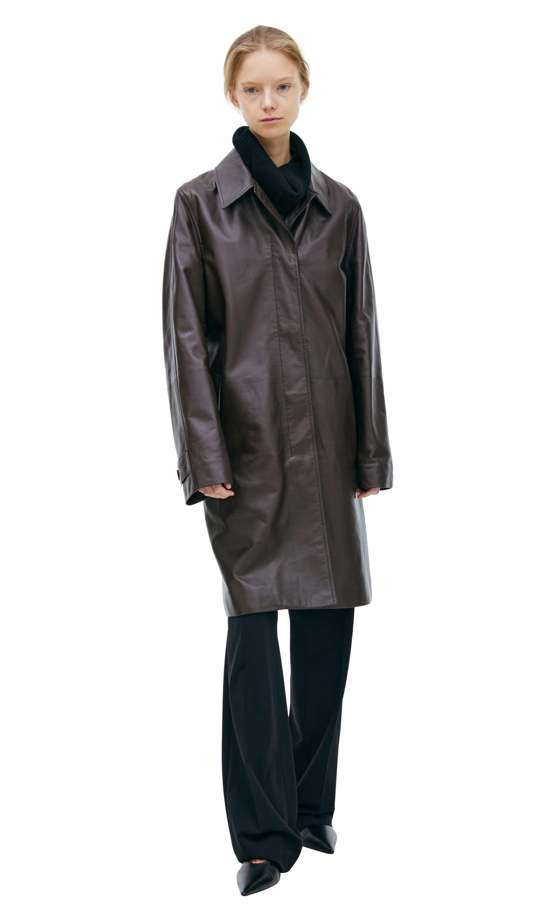 The Row Коричневое пальто из кожи