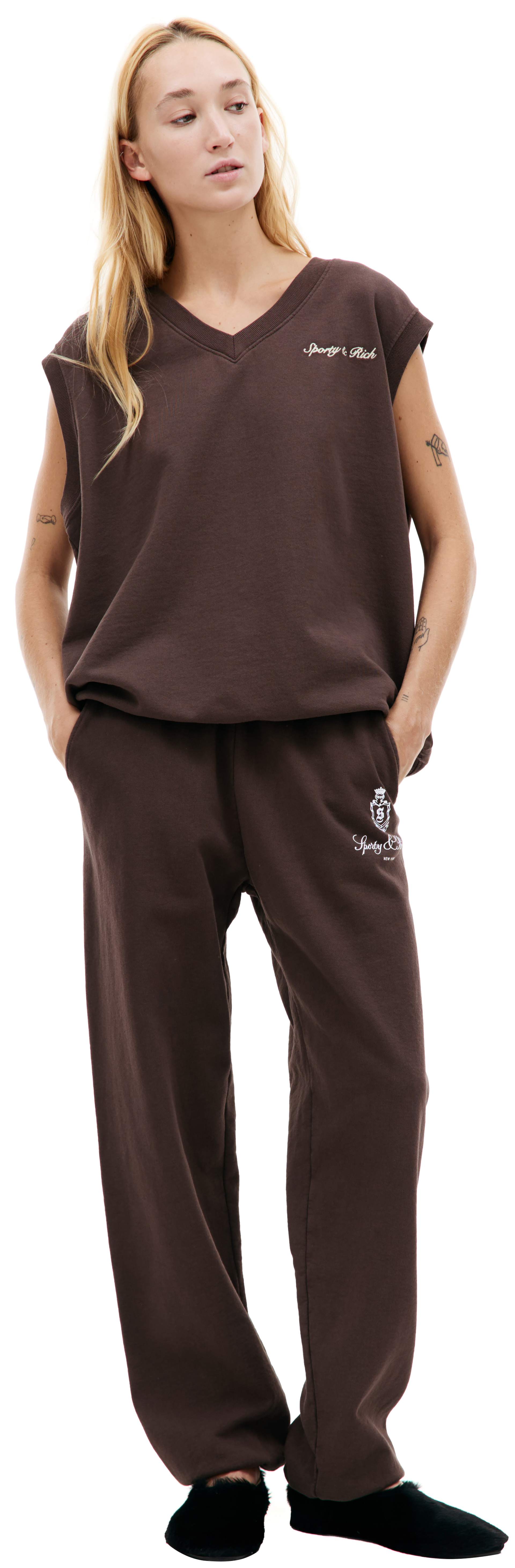 SPORTY & RICH Жилет с V-вырезом и вышивкой логотипа