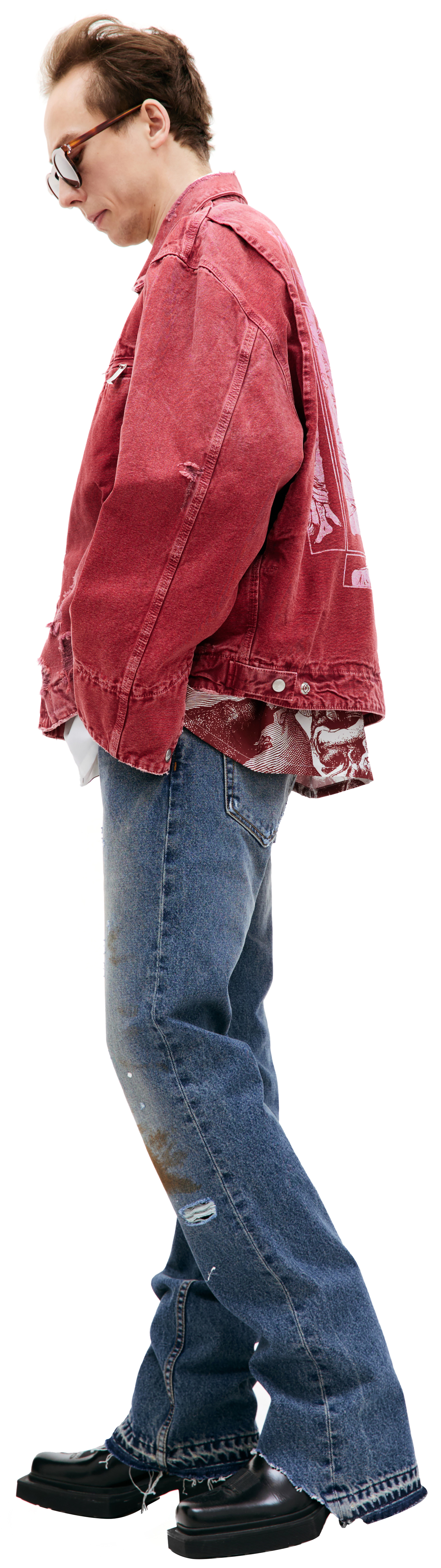 Enfants Riches Déprimés Рваная джинсовая куртка с принтом