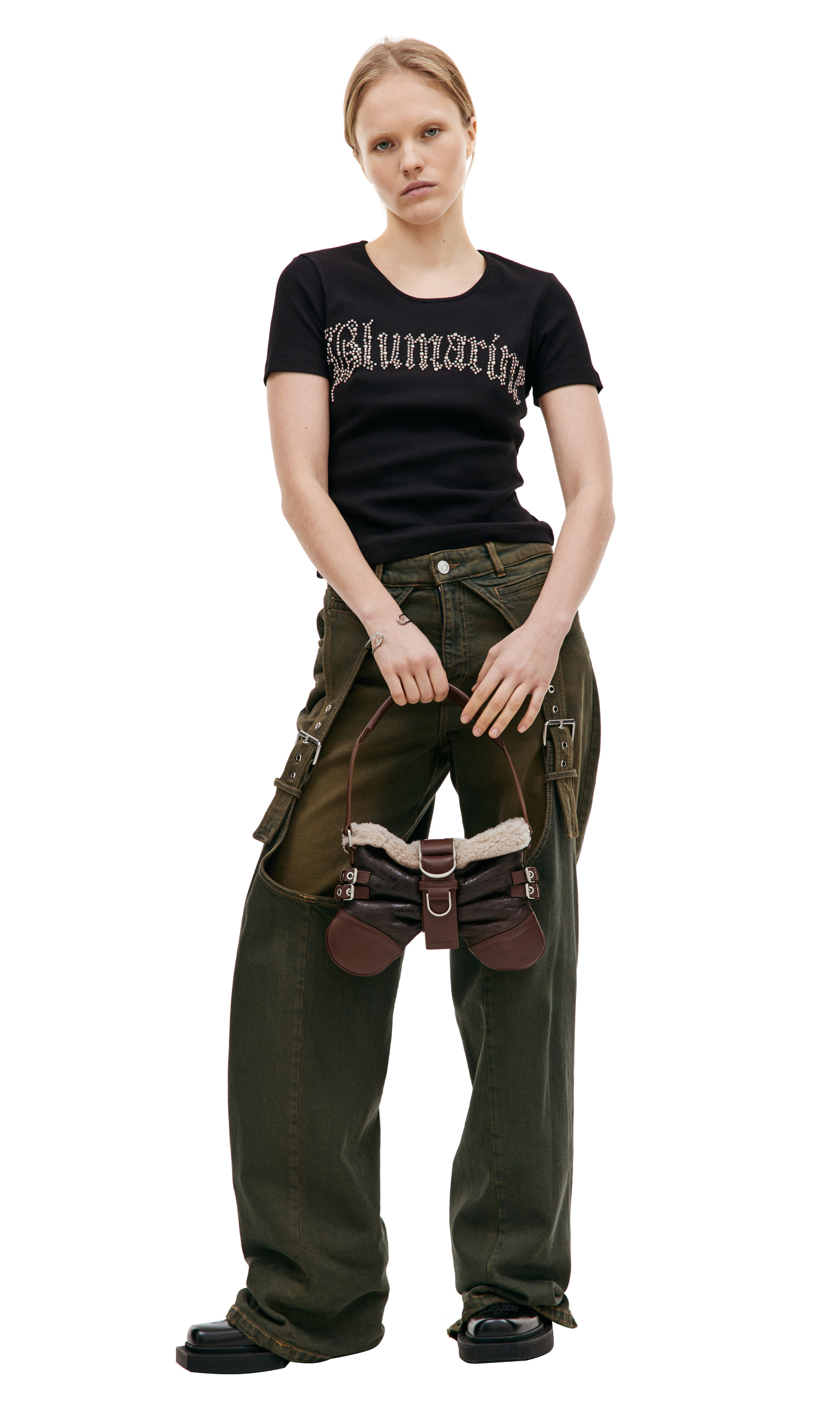 Blumarine Кожаная сумка Butterfly mini с мехом