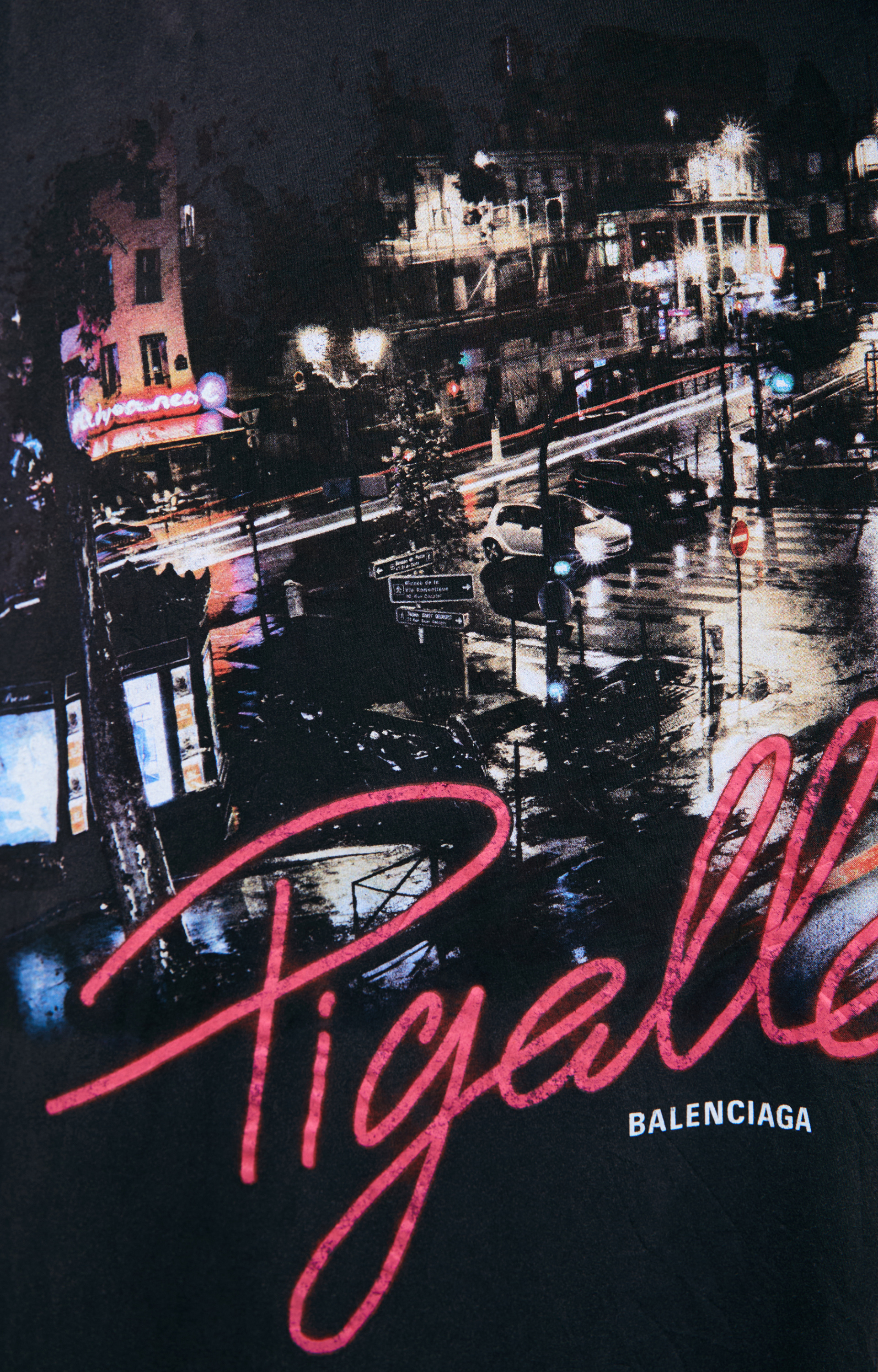 Balenciaga Футболка-787349/TRVO1/1041 принт город Pigalle, оверсайЗ, мятая, темно-серая