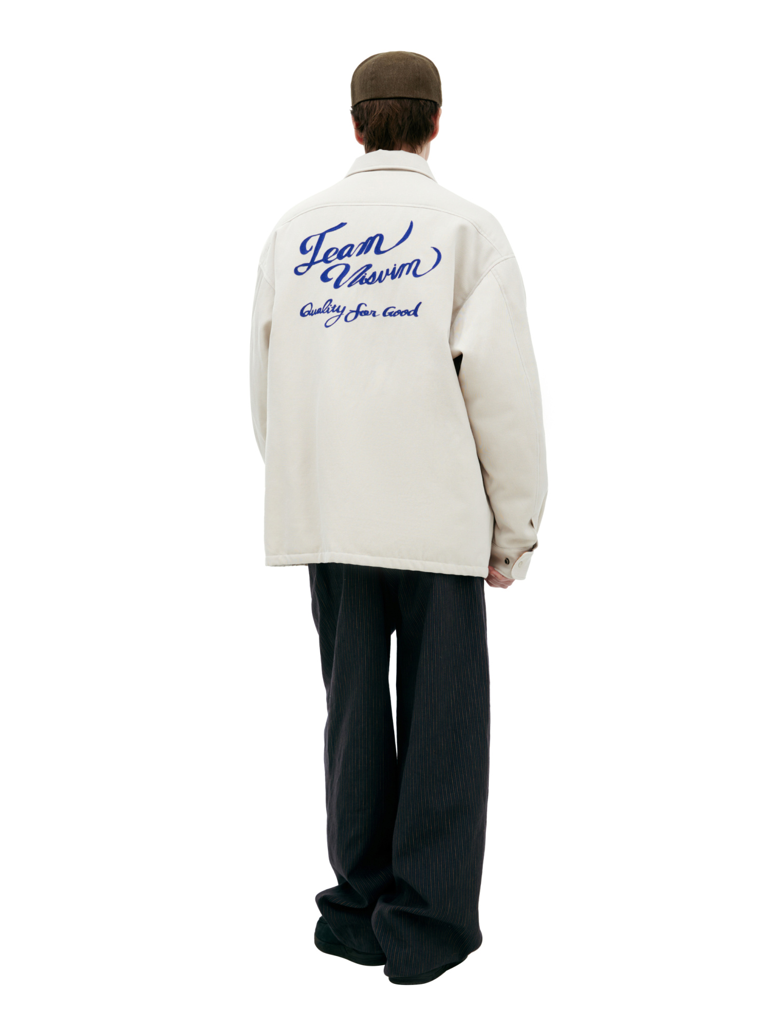 visvim Куртка-0125105013015 синяя вышивка лого на груди и спине, с подкладом, на кнопках, с воротом, бел