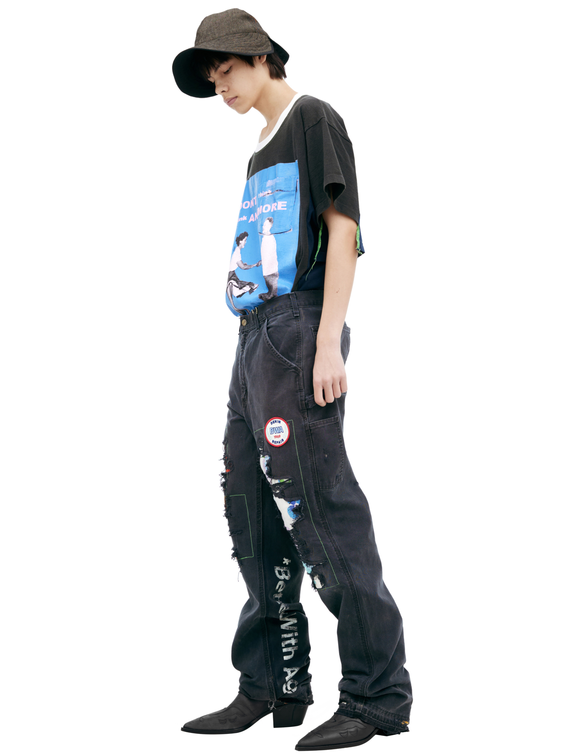 BETTER WITH AGE Черные джинсы с заплатками