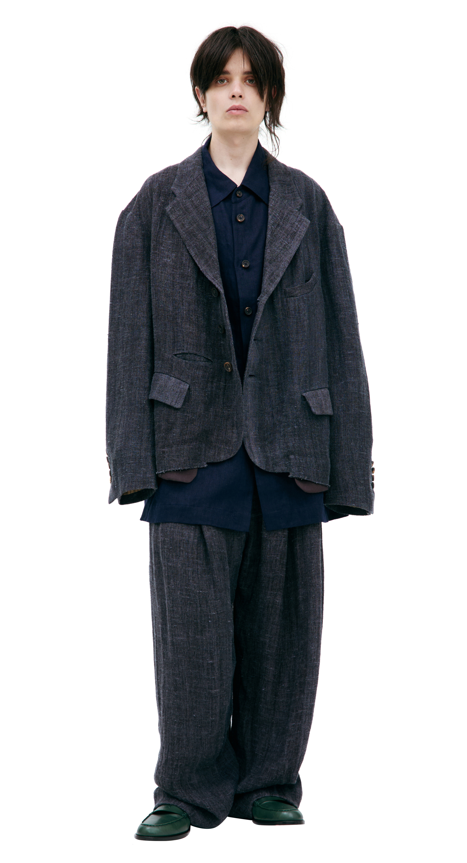 Ziggy Chen Пиджак-0M2520901 1-борт, 3 пуг, лен, голубо-серый