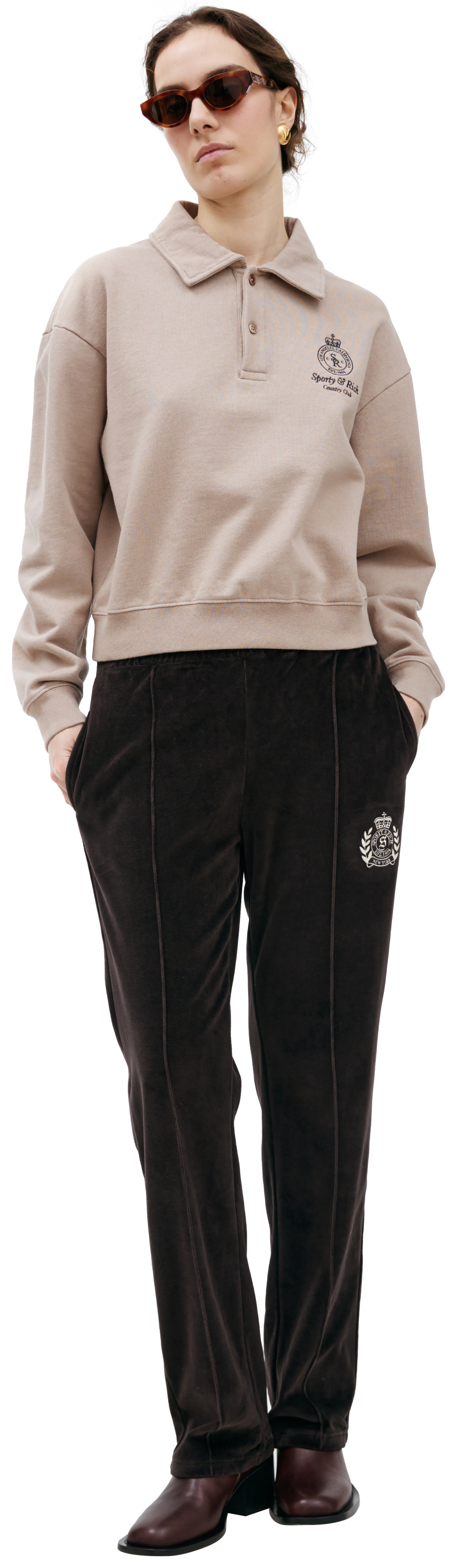 SPORTY & RICH Бежевое поло с длинным рукавом