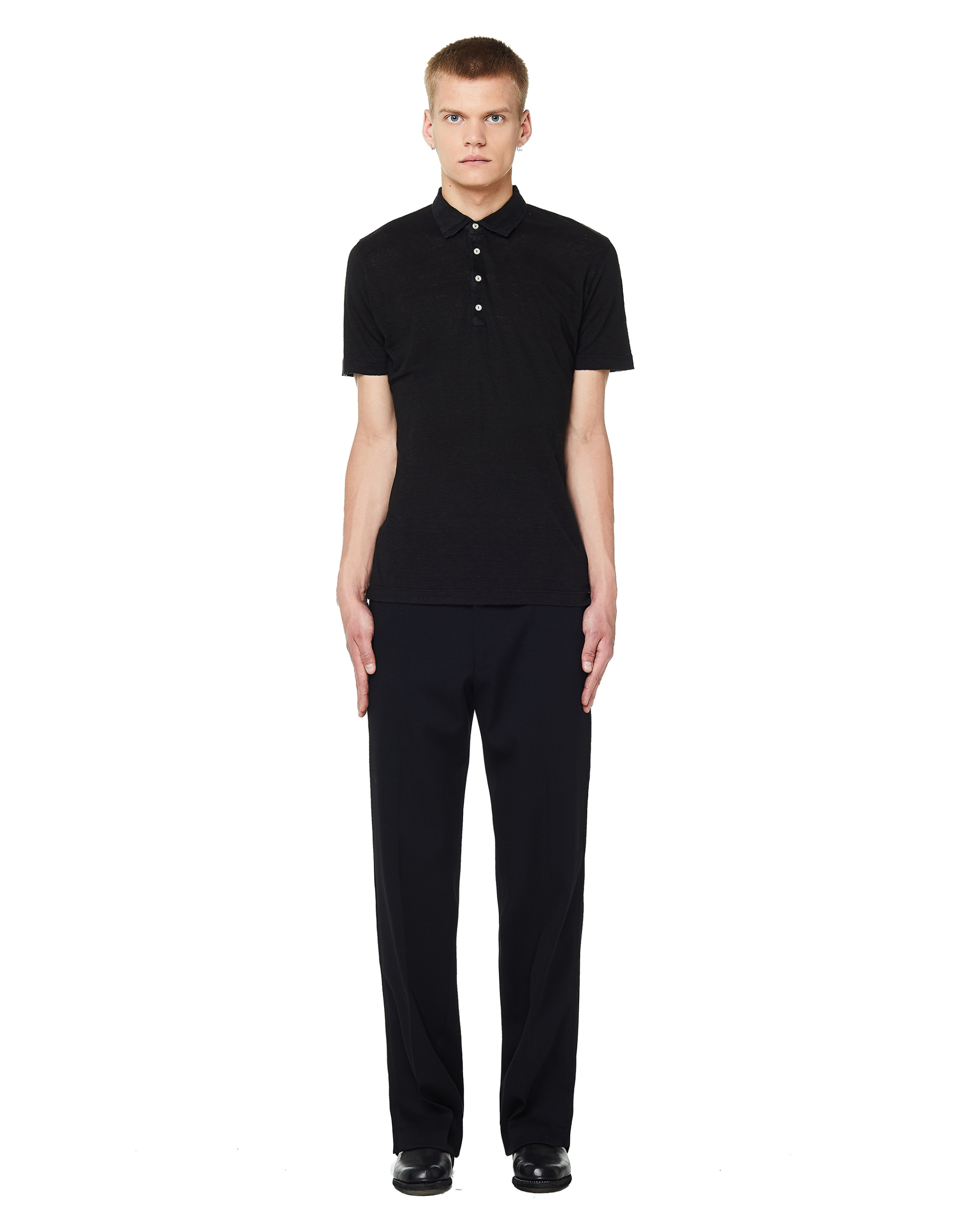 120% Lino Черная льняная футболка-поло