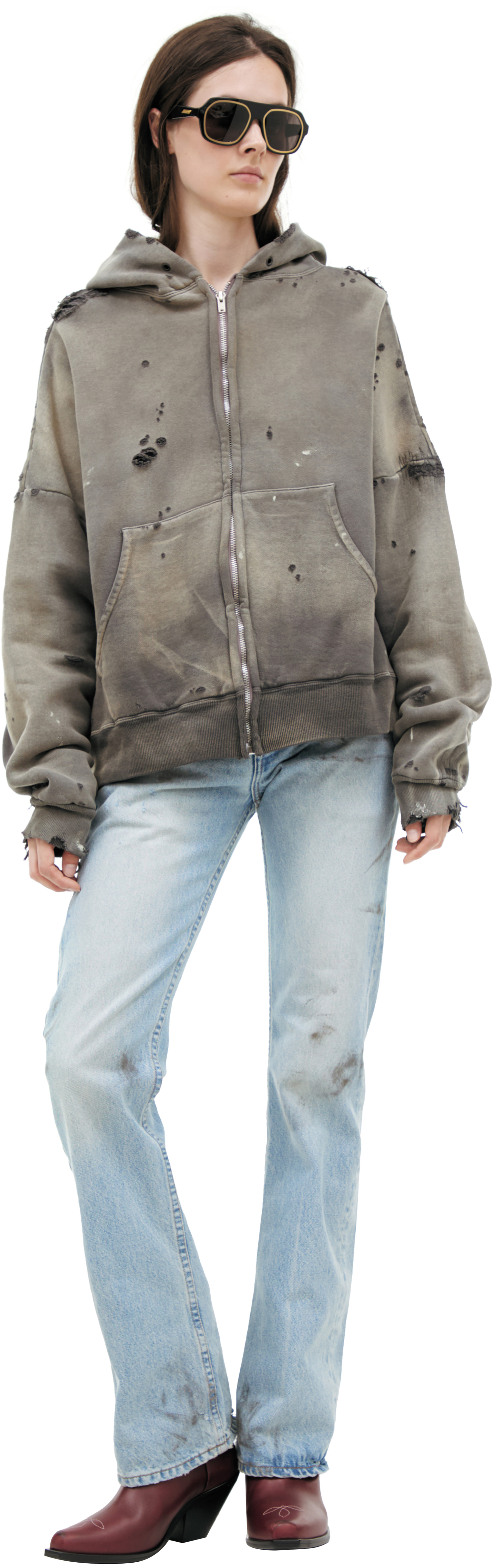 Saint Mxxxxxx Рваное худи на молнии