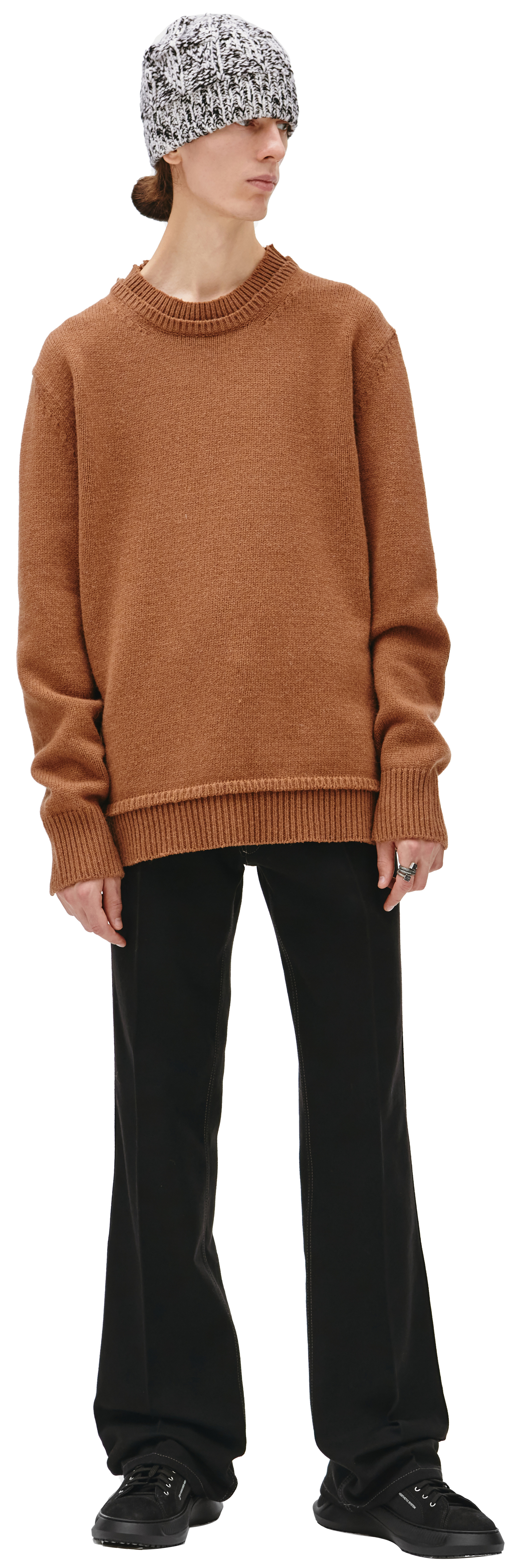 Maison Margiela Коричневый свитер с нашивками