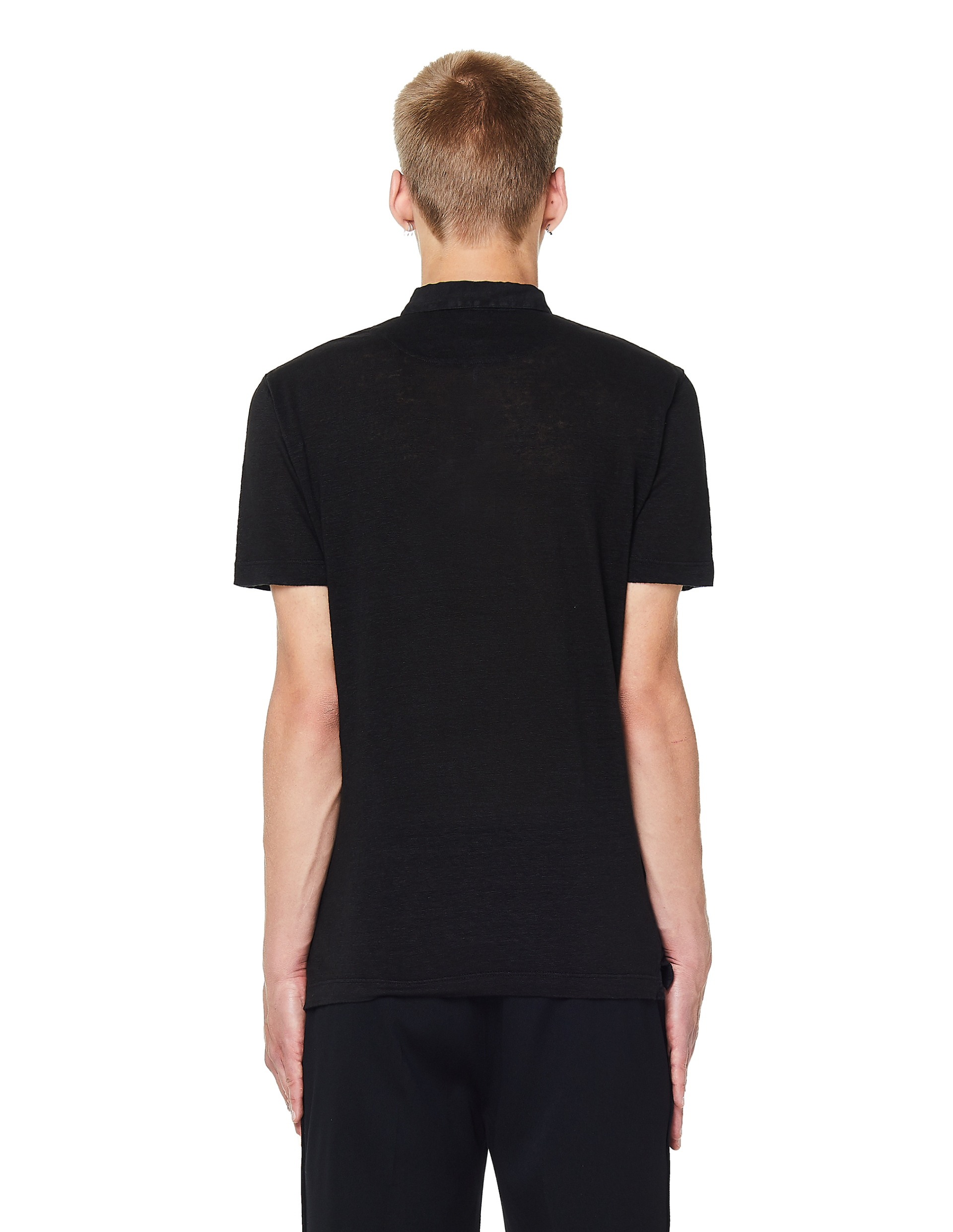 120% Lino Черная льняная футболка-поло