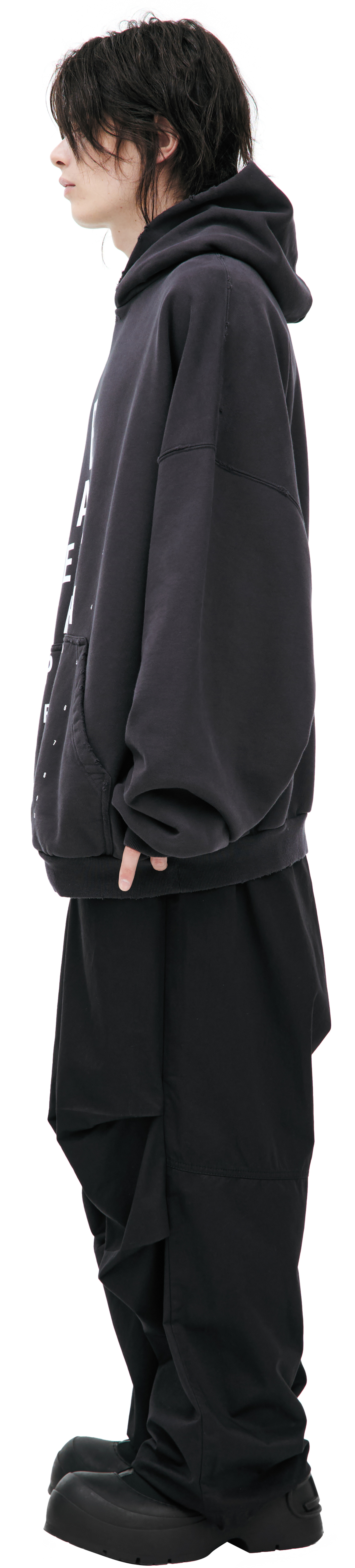 Balenciaga Худи-803265/TRVU7/9034 принт лого в стиле таблицы Сивцева. рваный, темно-серый