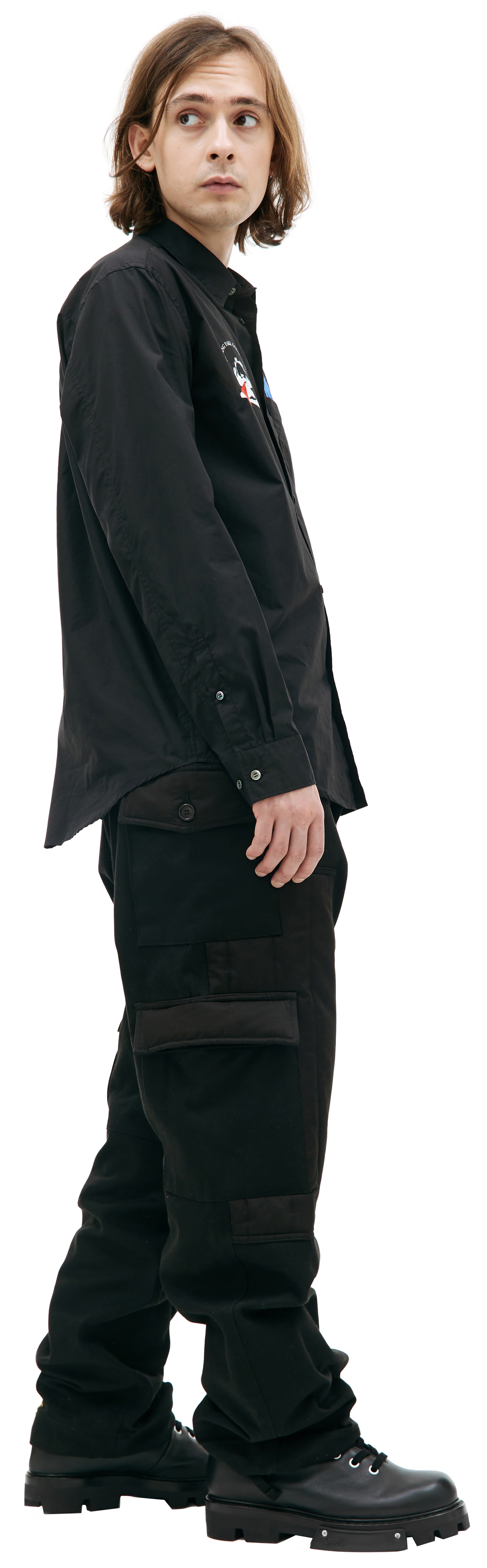 Undercover Черная рубашка с принтами и вышивками