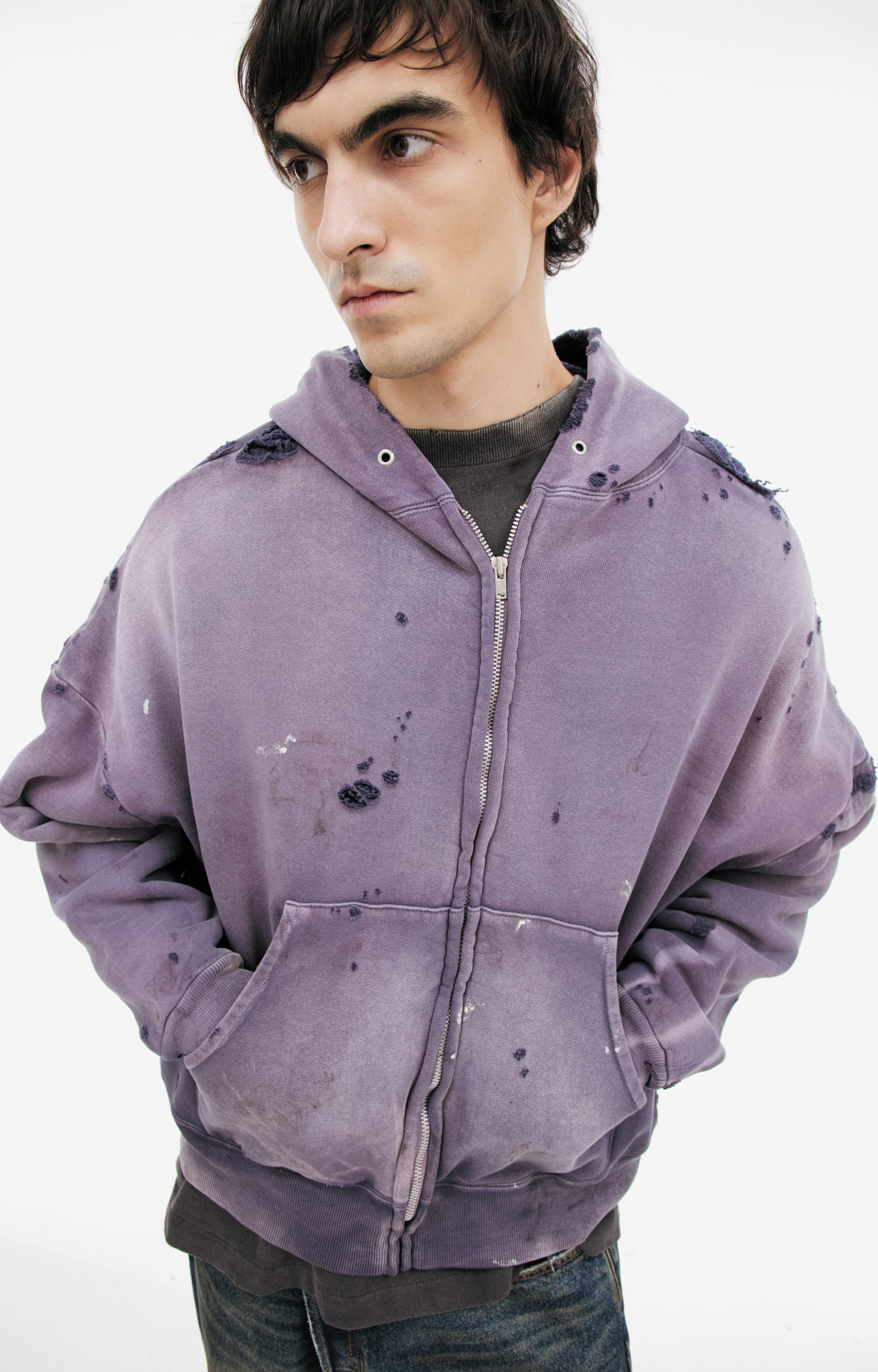 Saint Mxxxxxx Рваное худи на молнии