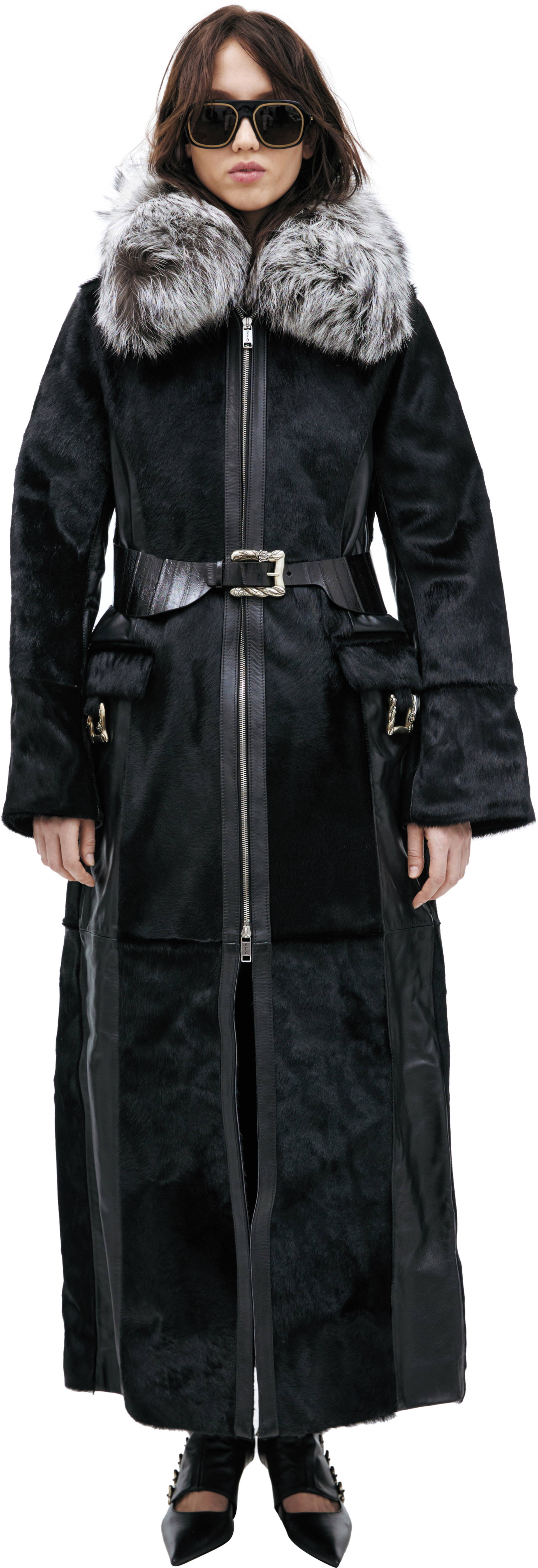 Enfants Riches Déprimés Кожаный плащ с мехом