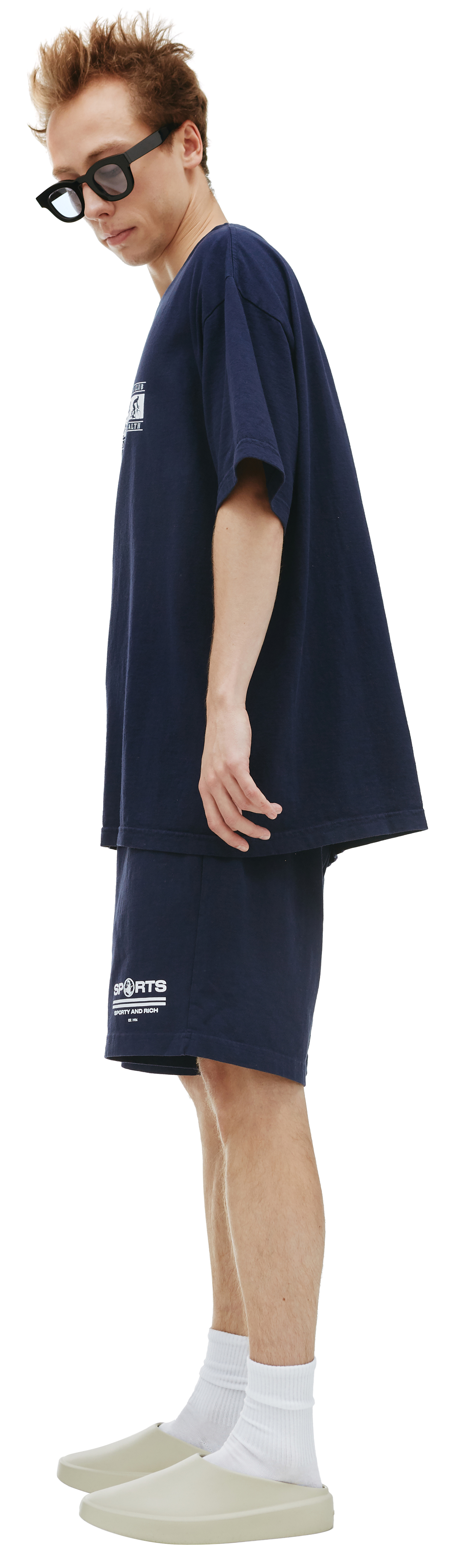 SPORTY & RICH Синяя футболка с принтом Cycling Club