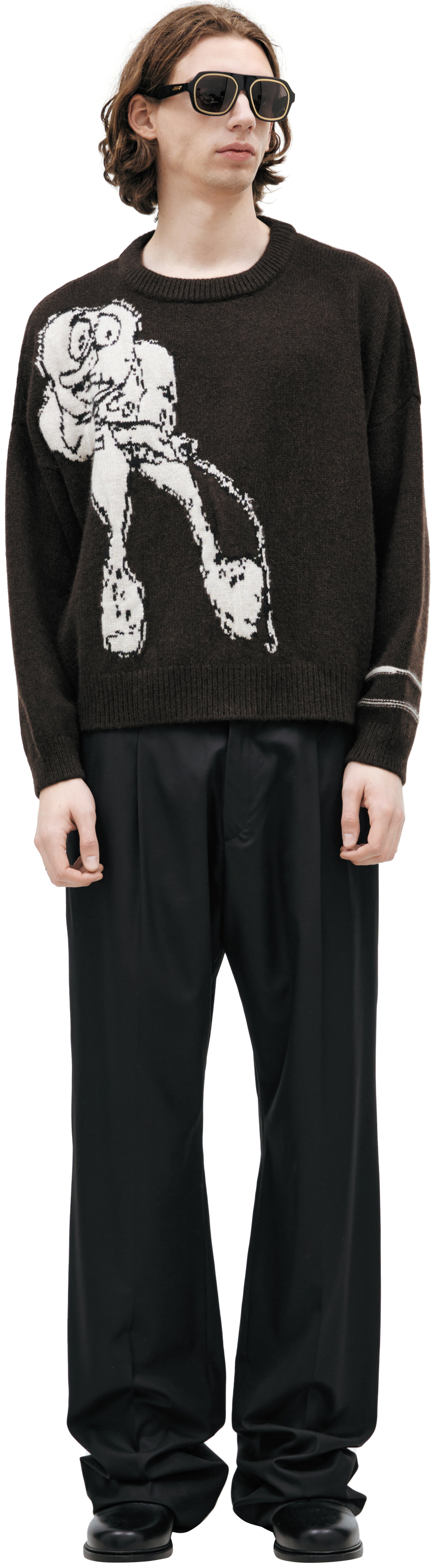 Enfants Riches Déprimés Свитер-080-254 кашемир,полоска на рукаве, человечек каракуля спереди,коричневый