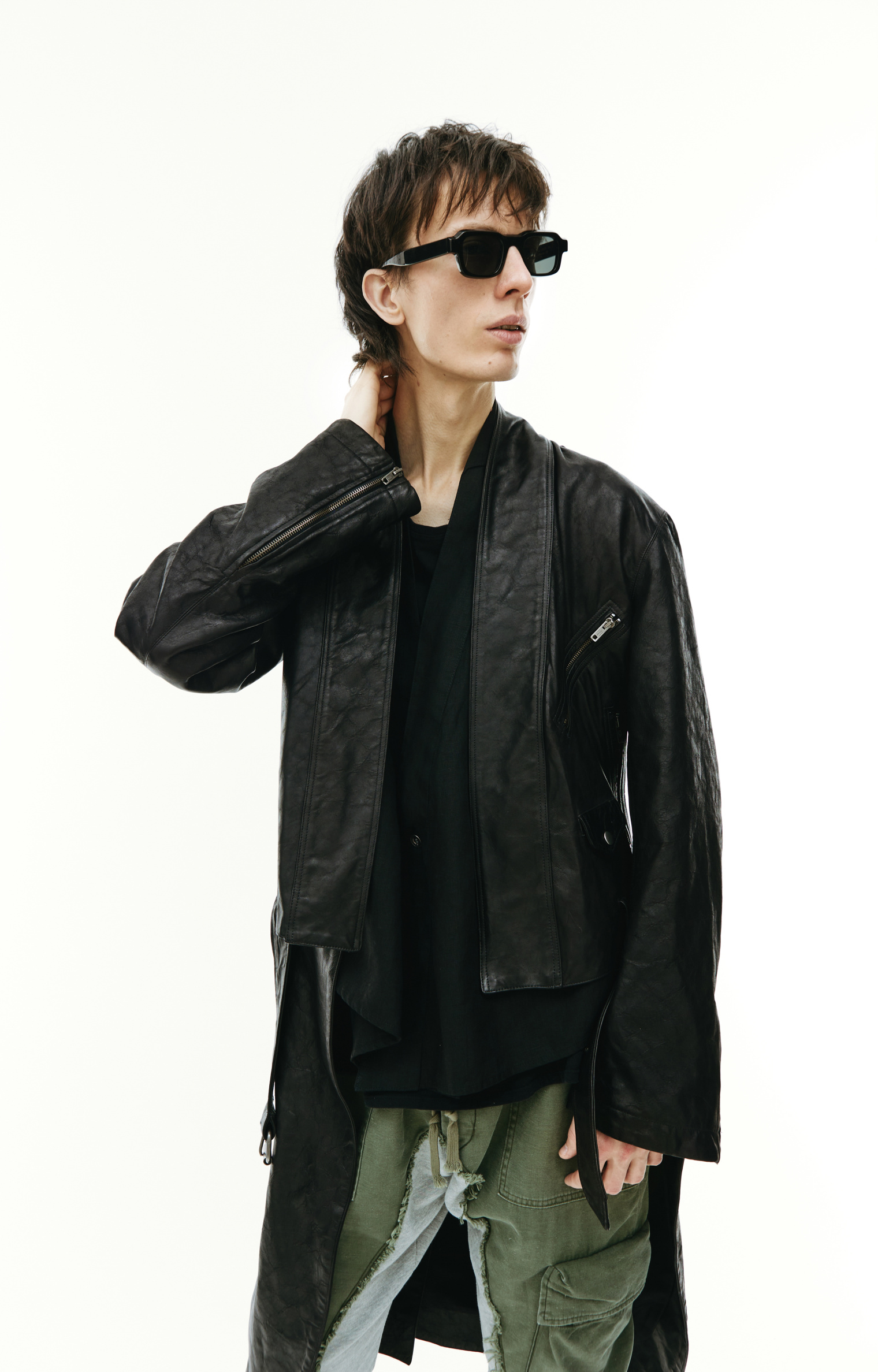 Greg Lauren Черное пальто из кожи