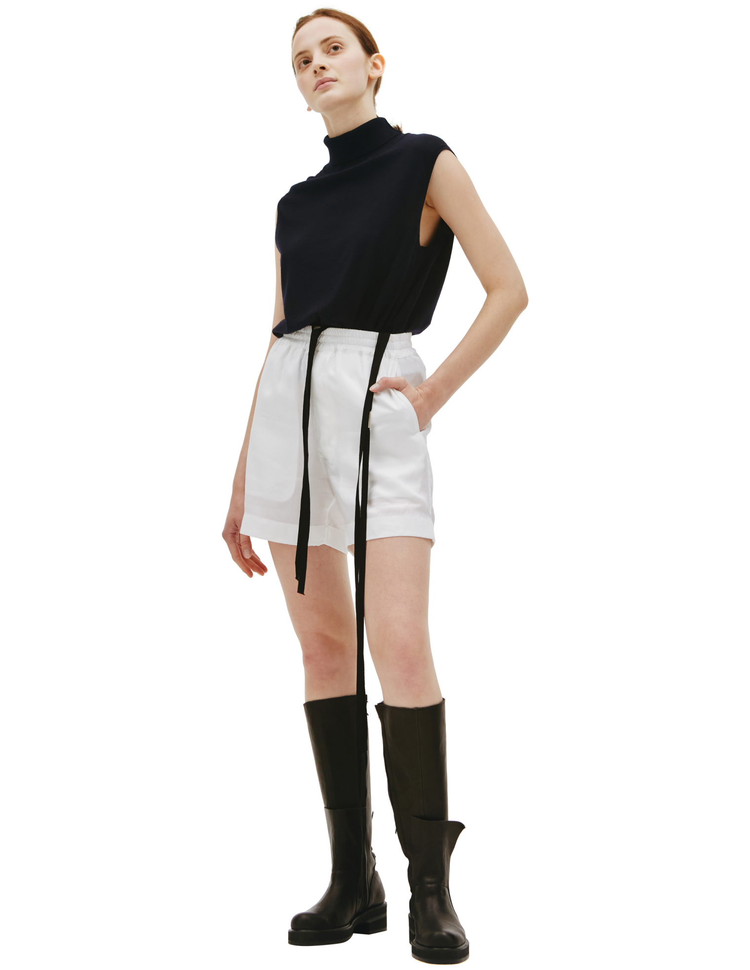 Ann Demeulemeester Белые шорты Angela с контрастными лентами