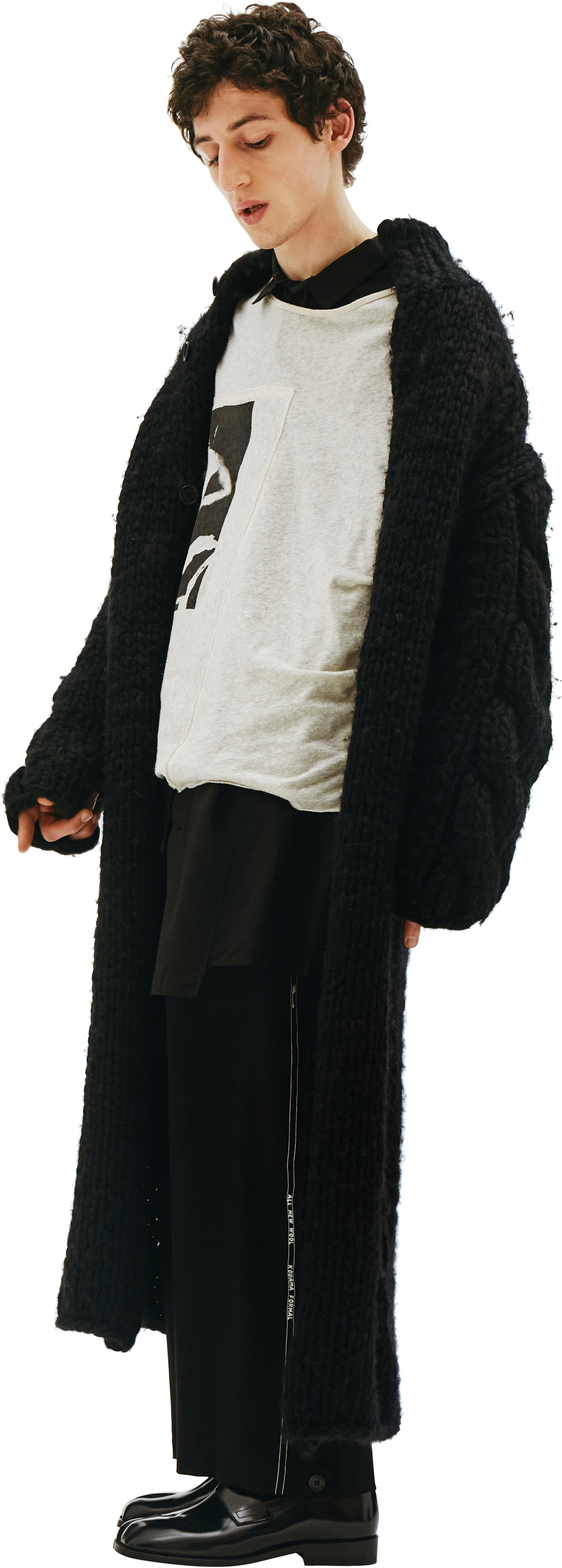 Yohji Yamamoto Шерстяное пальто крупной вязки