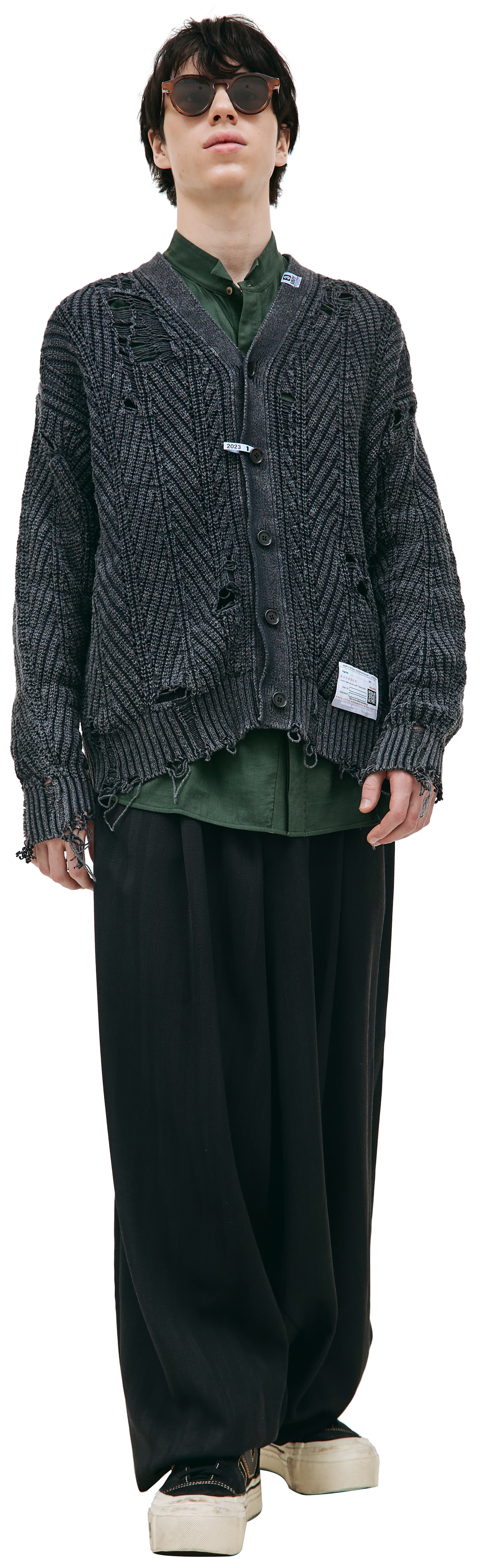 Maison Mihara Yasuhiro Рваный кардиган с патчем