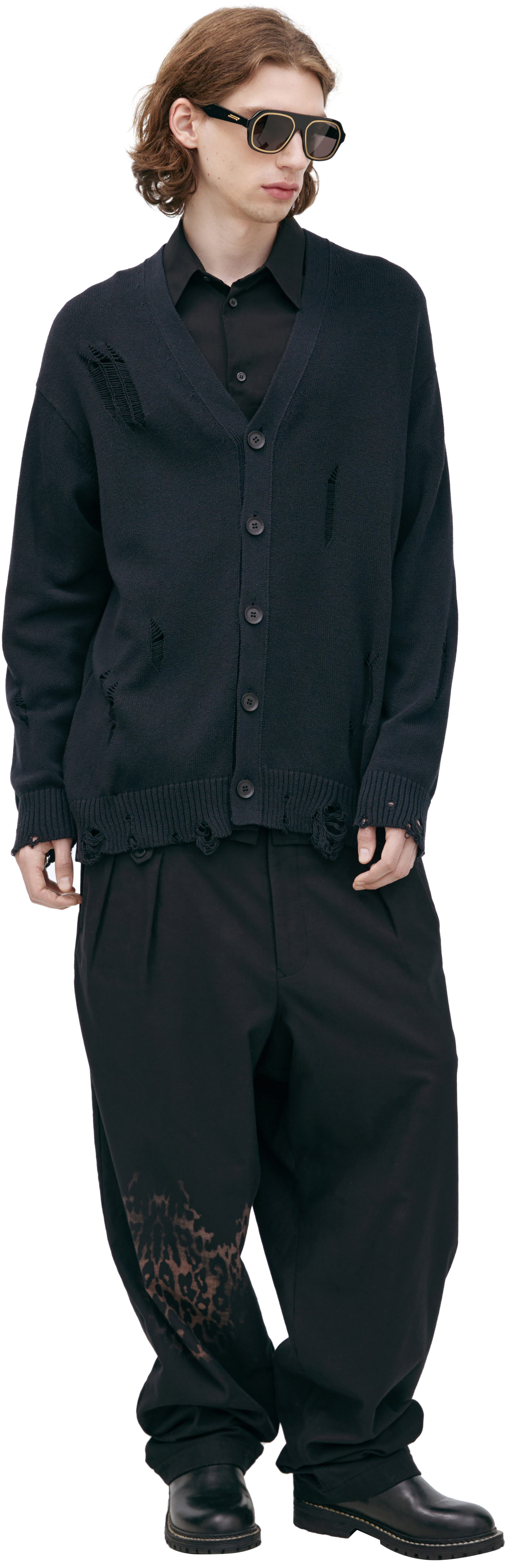 Yohji Yamamoto Вязаный кардиган с потертостями