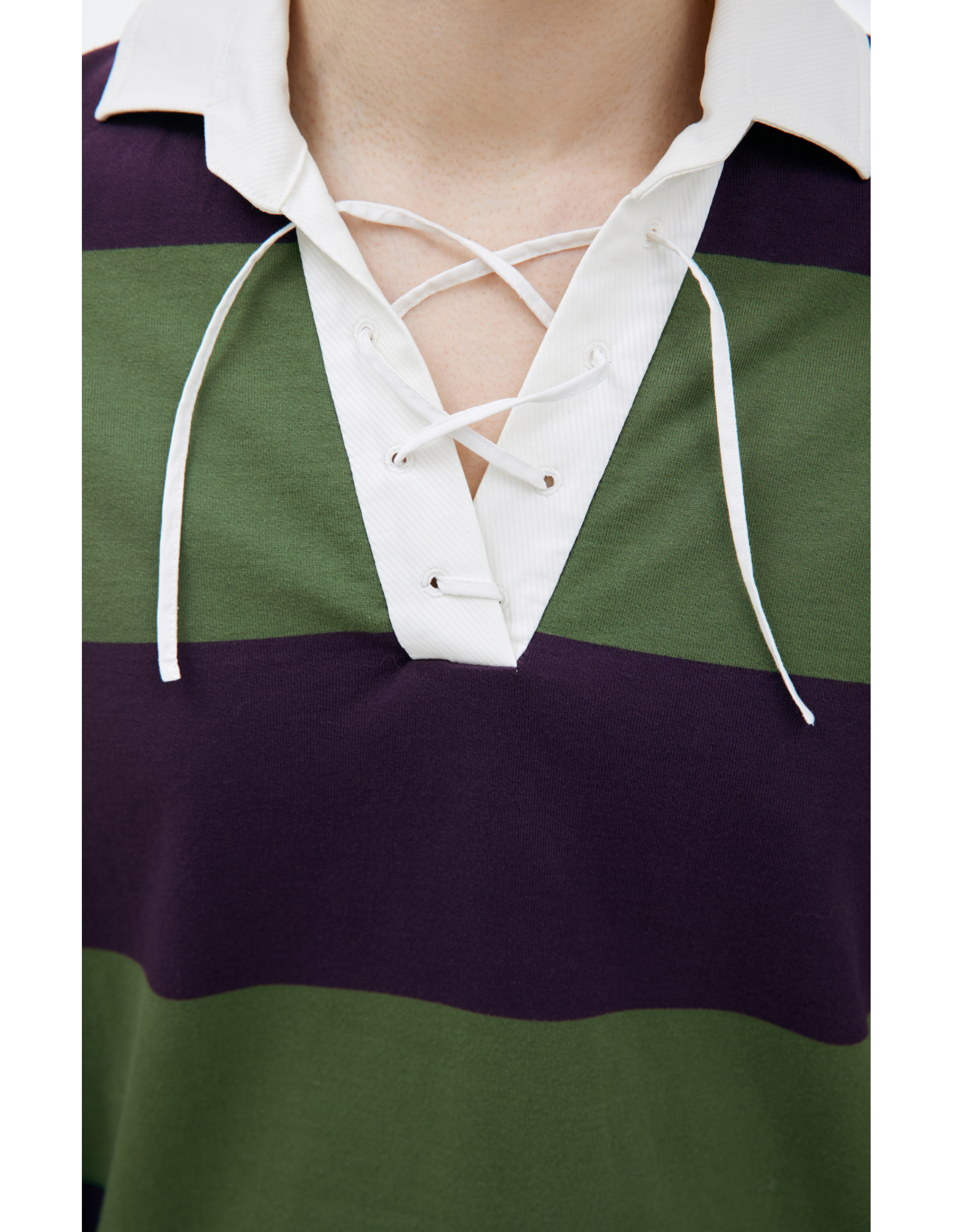 Dries Van Noten Футболка-241-010741-8399-402 поло, в полоску, белый ворот на завязках, зелено-фиолетовый