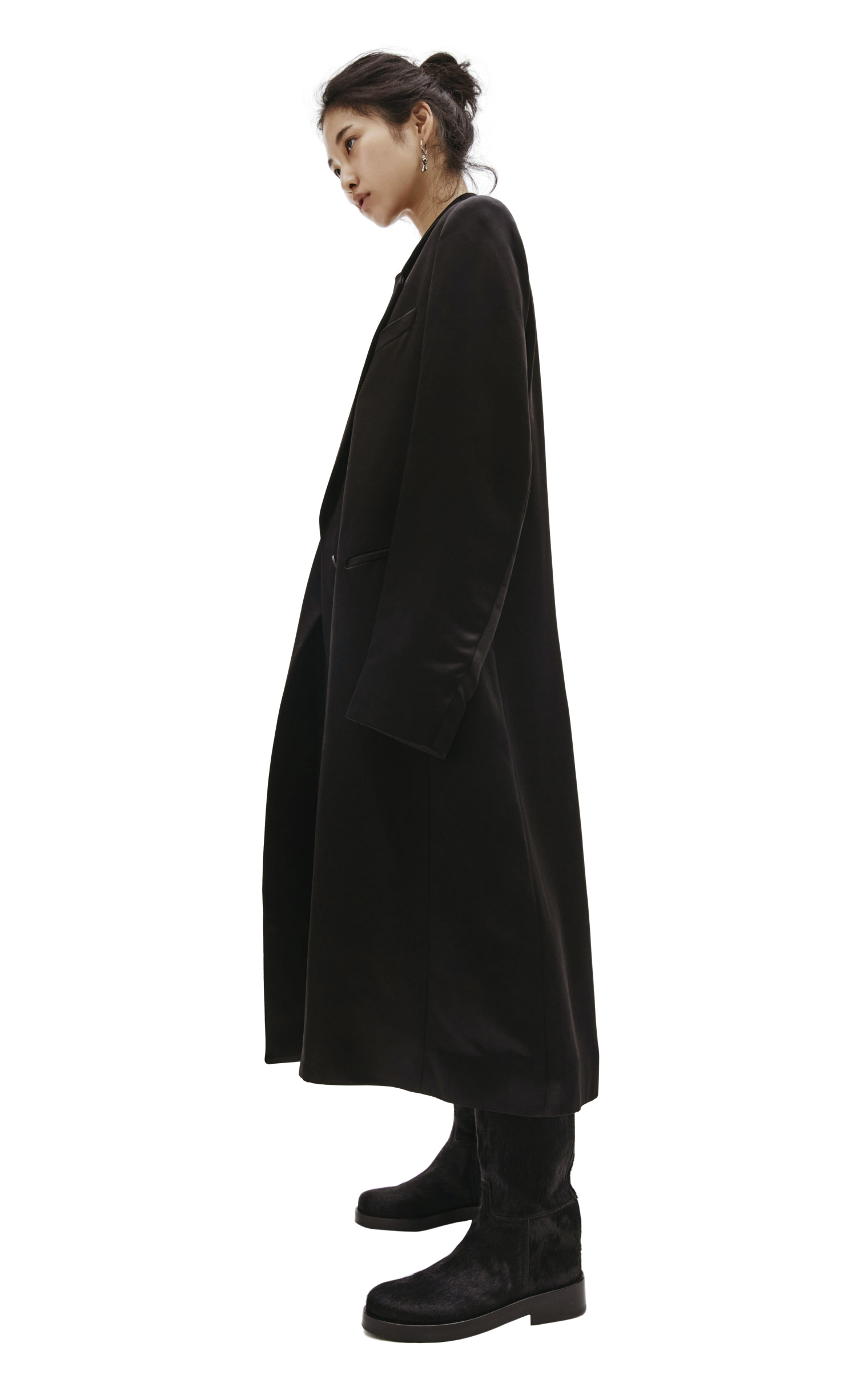 Ann Demeulemeester Черное пальто из сатина