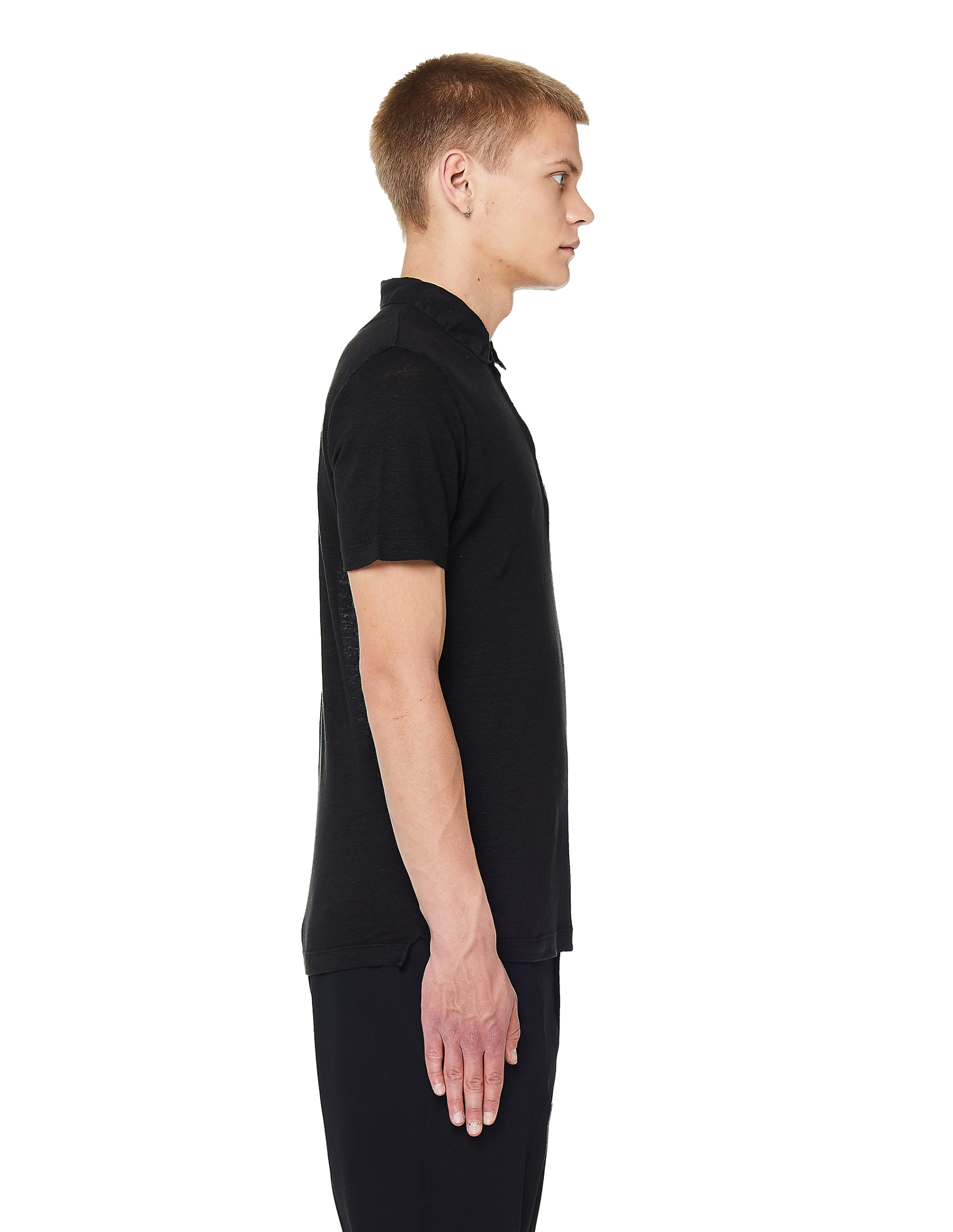 120% Lino Черная льняная футболка-поло