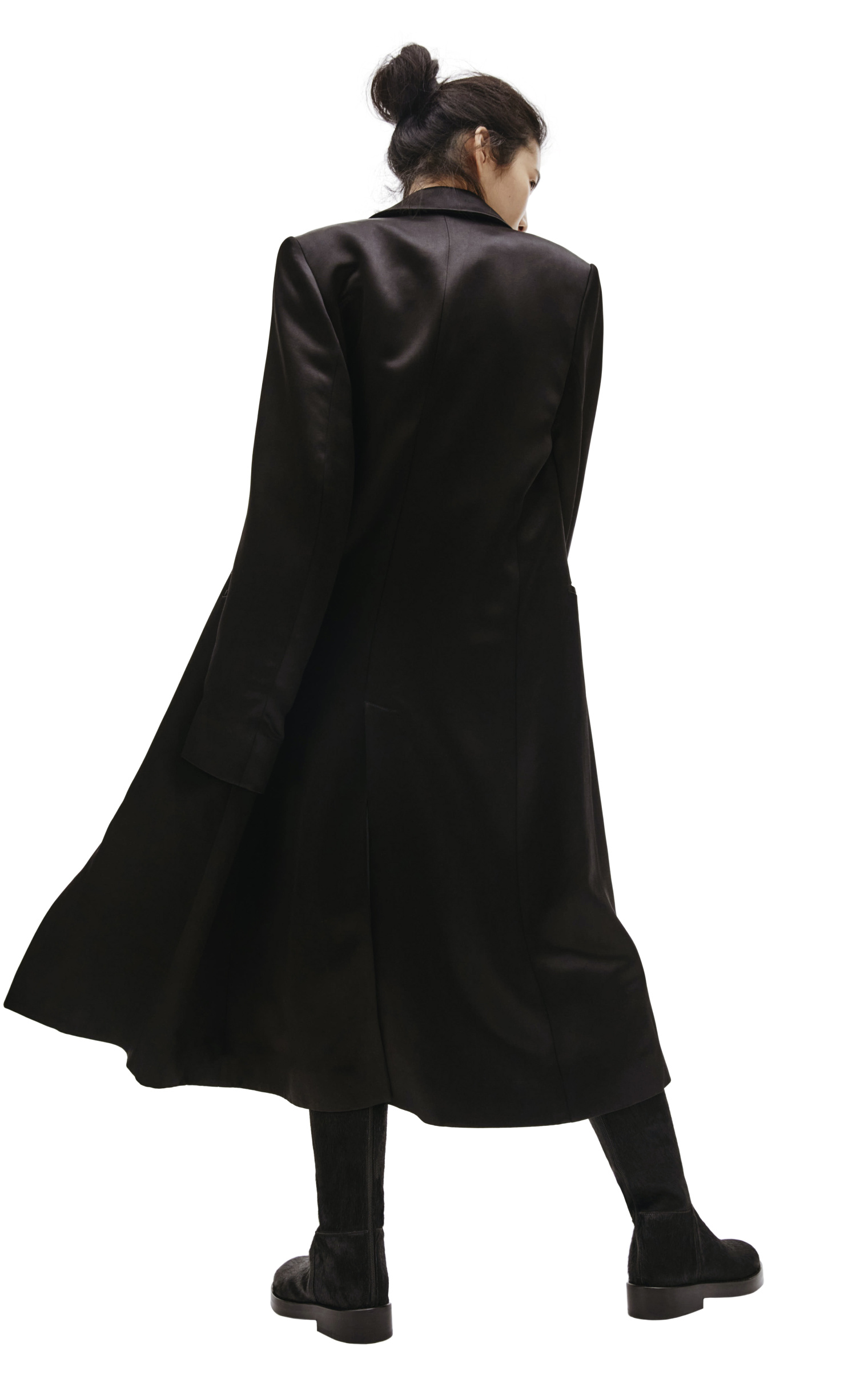 Ann Demeulemeester Черное пальто из сатина