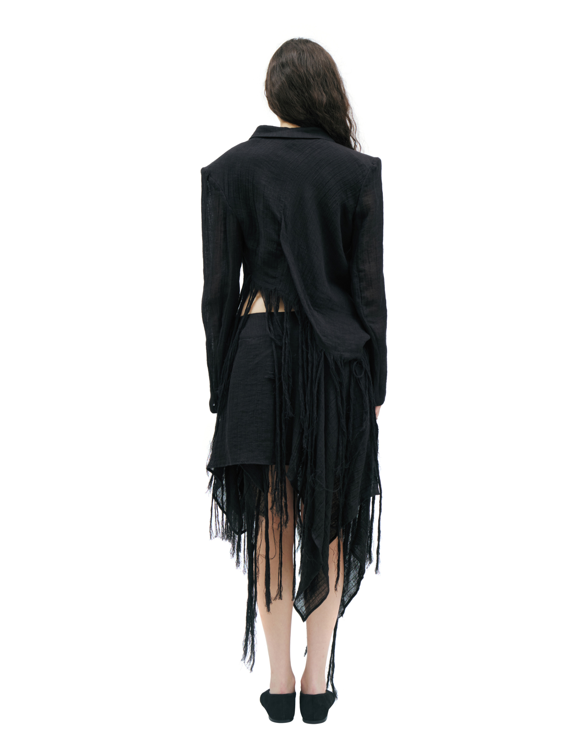 Yohji Yamamoto Куртка-FK-J01-307-1 асимметричный крой, необработанные края с бахромой, черная