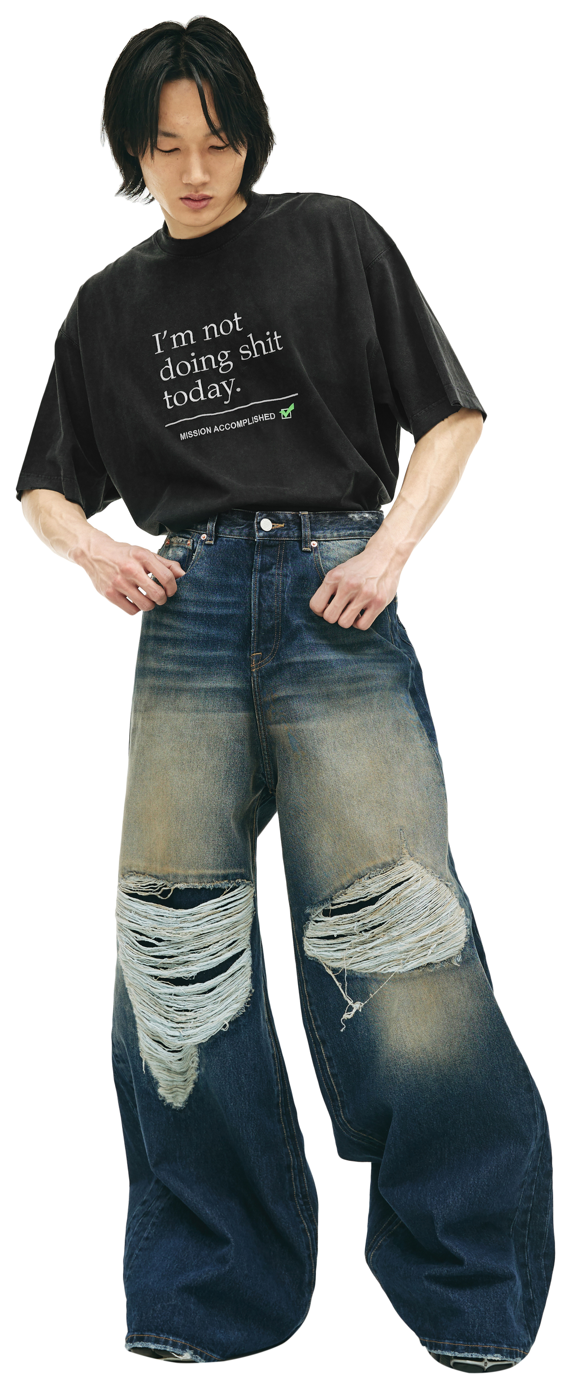 VETEMENTS Широкие джинсы с рваными коленями