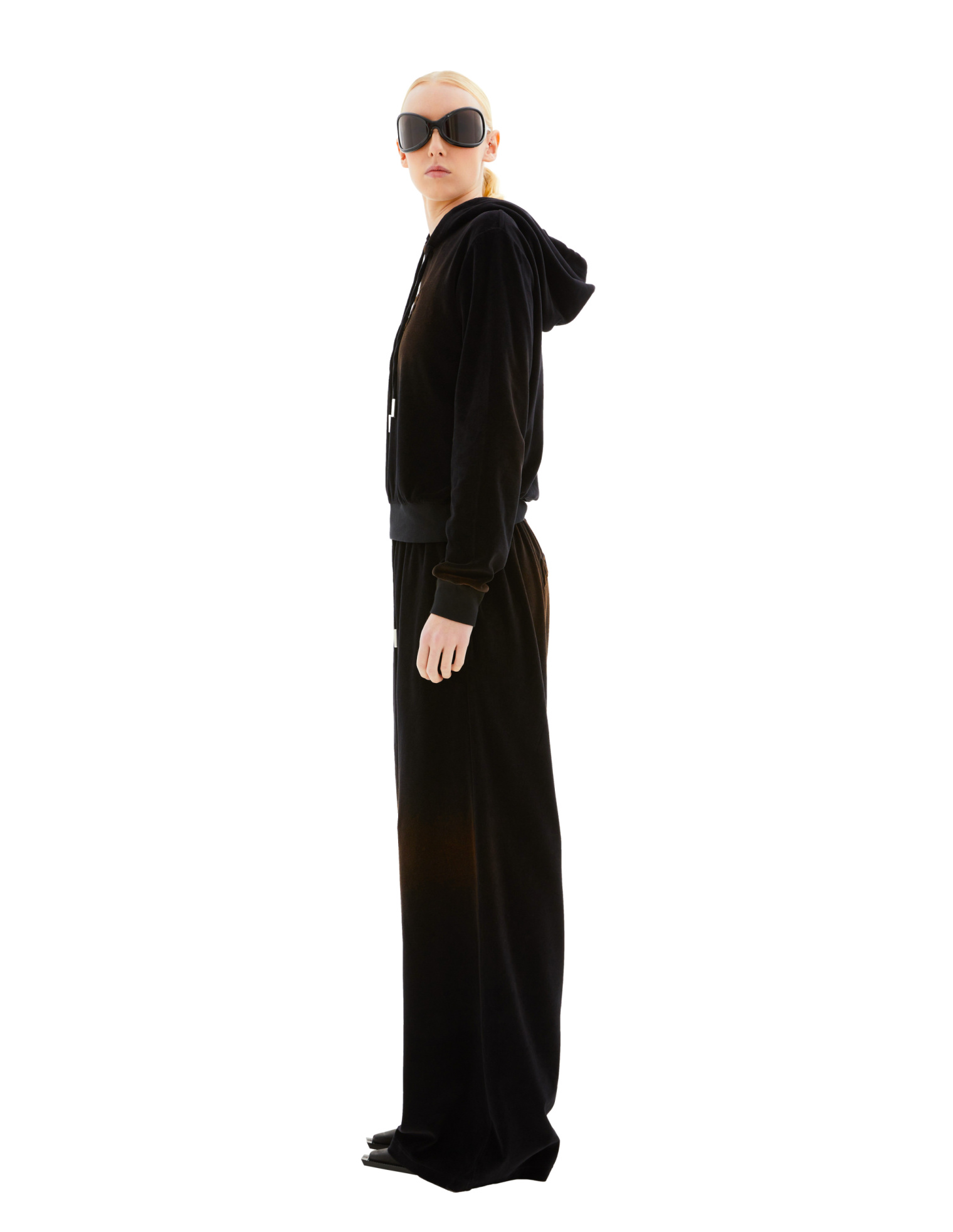 Acne Studios Свитер-CI0162 худи, велюр, укороченный, лого на груди, черный