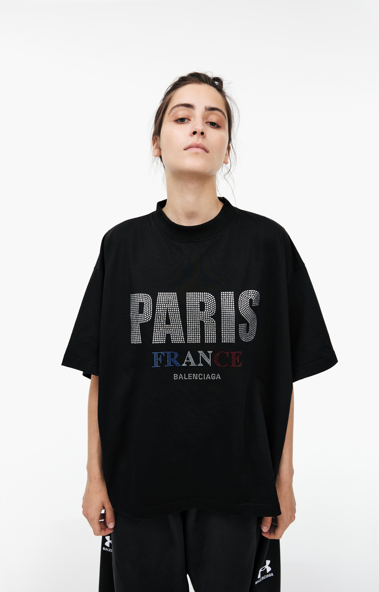 Balenciaga Футболка-818431/TRVL5/1000 PARIS из страз на груди, черн