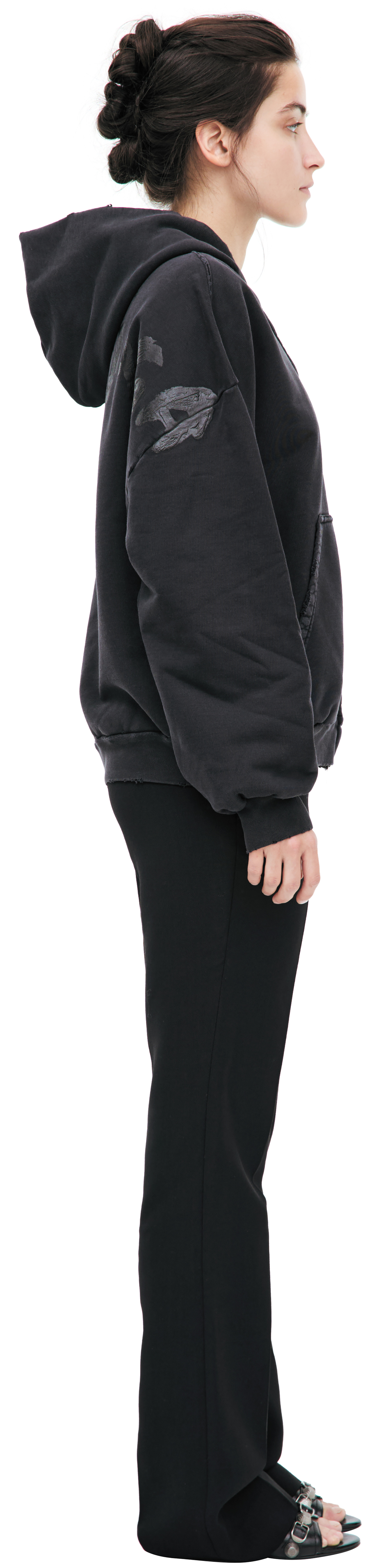 Balenciaga Худи-803264/TRVU1/1041 принт лого краской на спине, на молнии. выстир черн