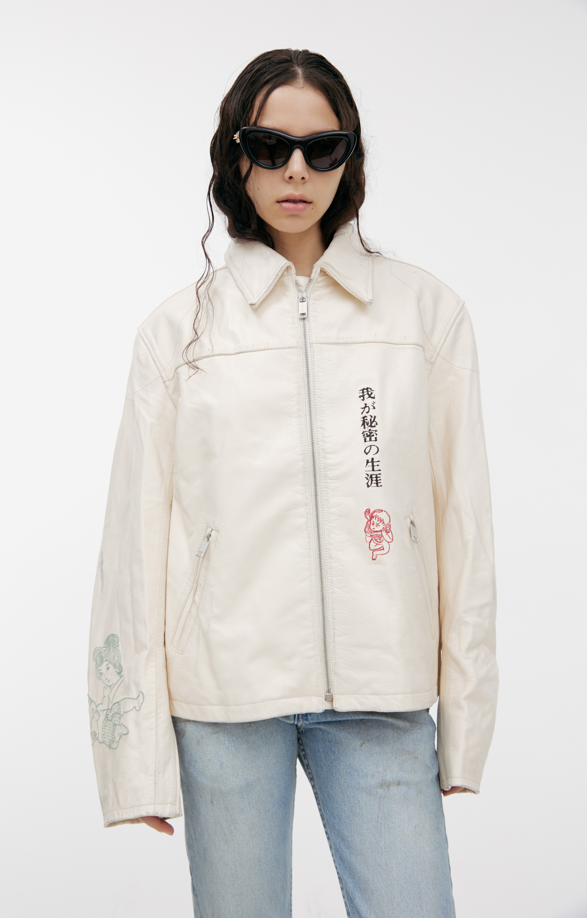 Enfants Riches Déprimés Кожаная куртка с иероглифами