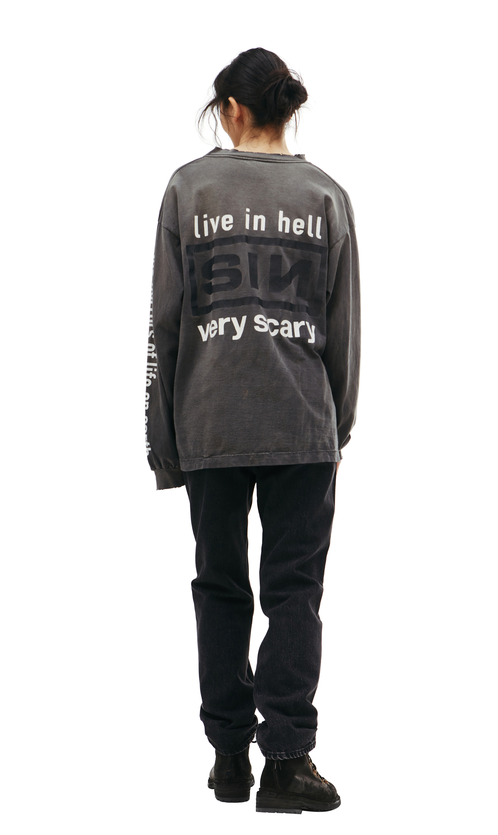 Saint Michael Выстиранный лонгслив с принтом Sin