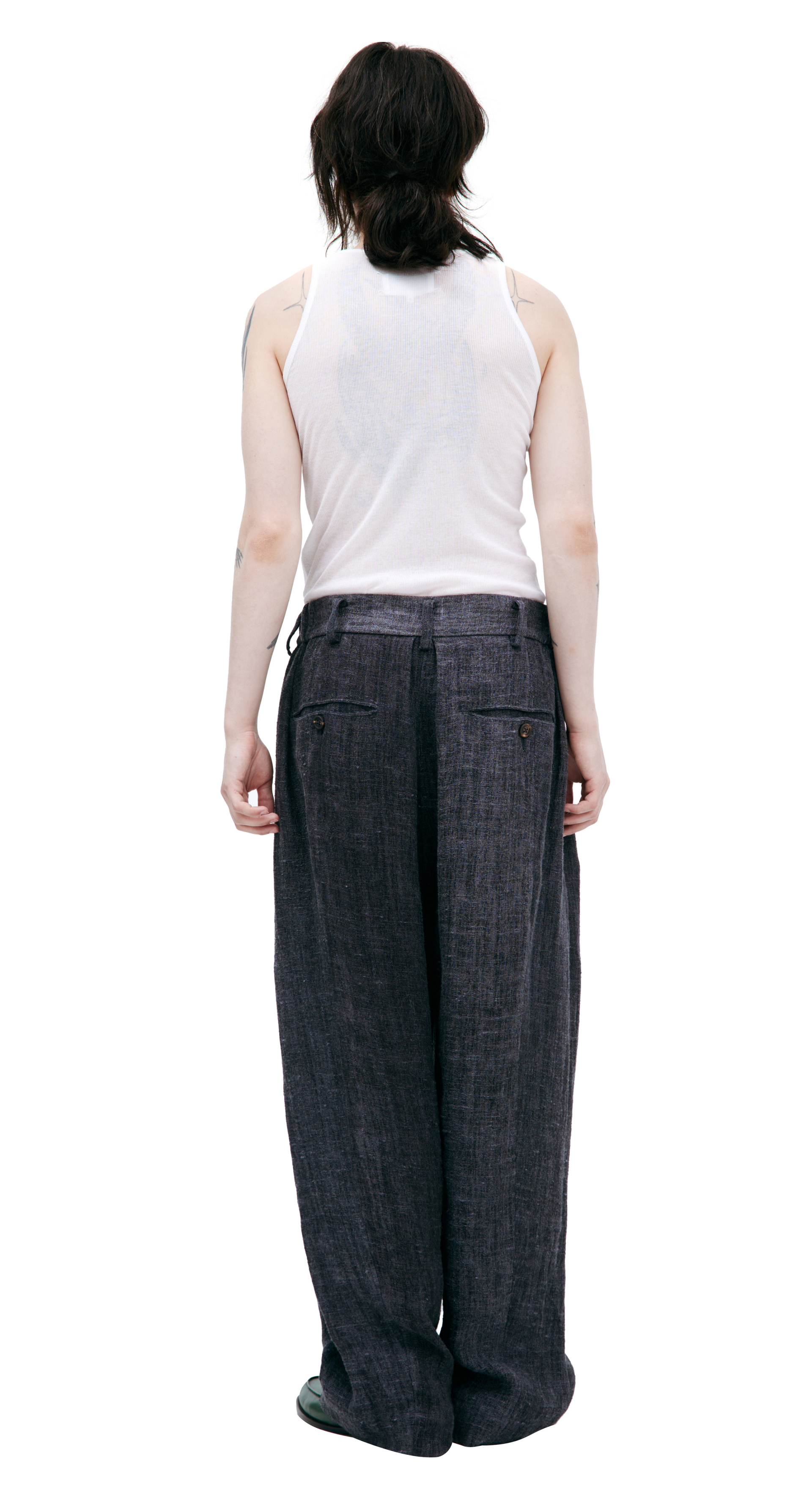 Ziggy Chen Брюки-0M2520501 с защипами, грубые, лен, голубо-серые