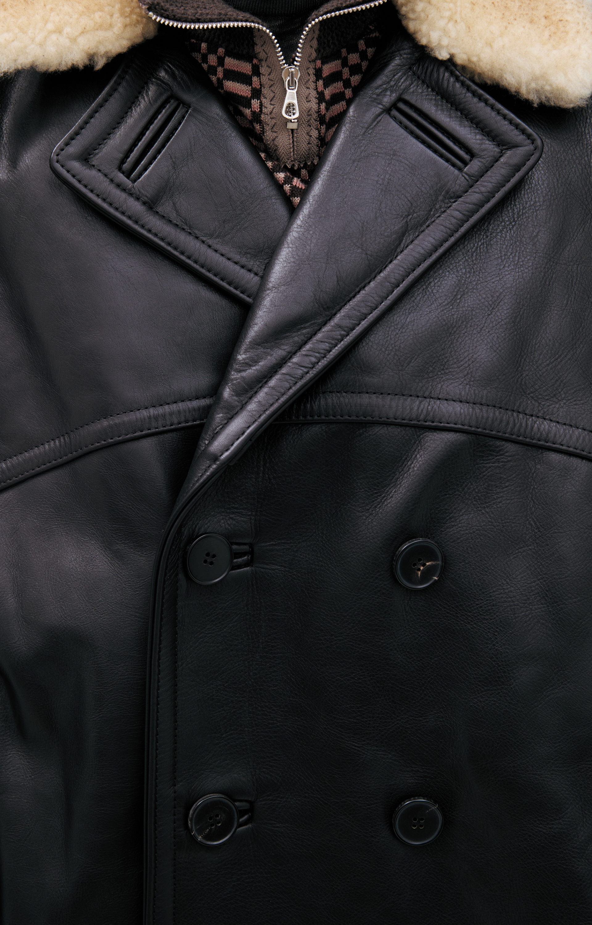 Enfants Riches Déprimés Двубортное Черное пальто из кожи