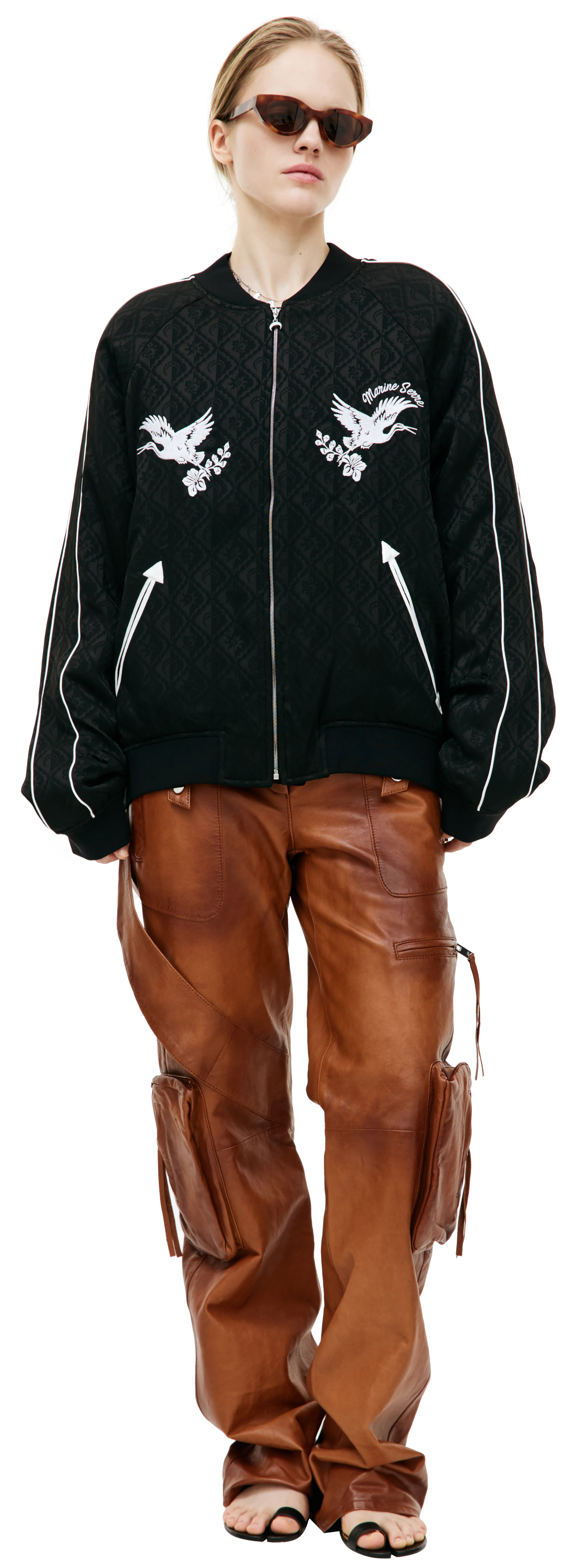 MARINE SERRE ЧЕрный бомбер с вышивкой