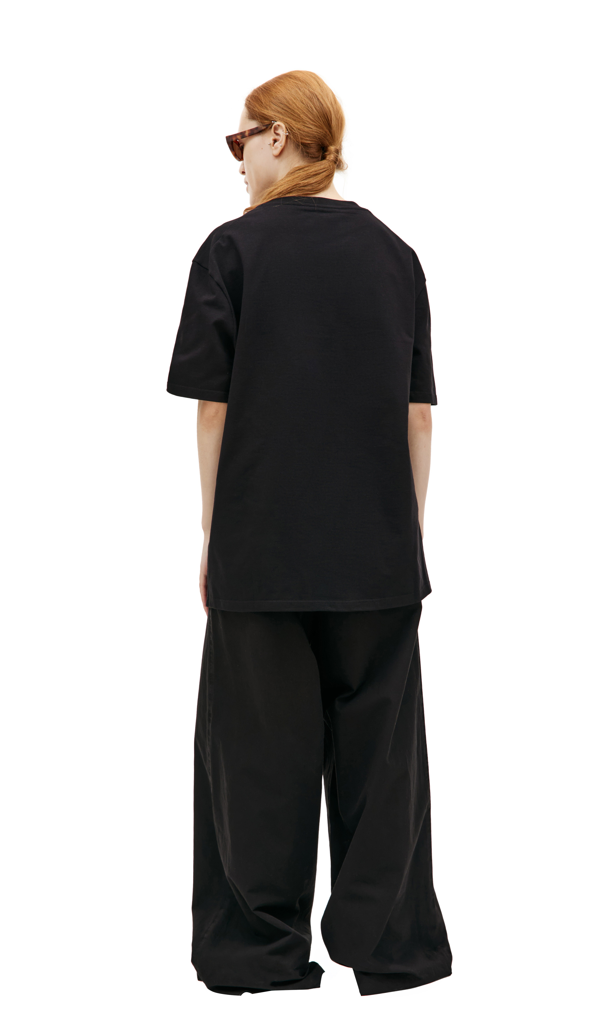 Jil Sander Черная футболка с вышивкой