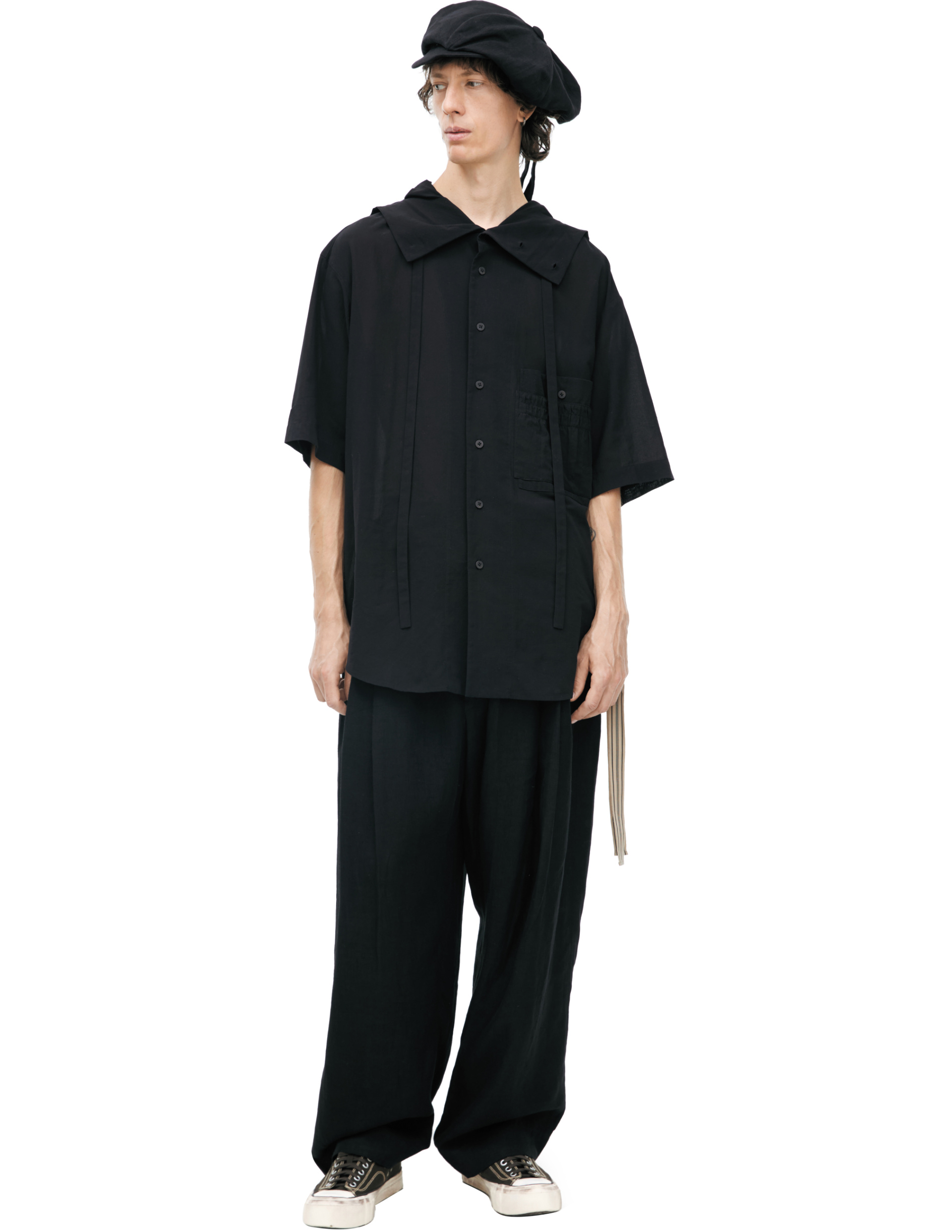 Ziggy Chen Рубашка-0M2610752 с коротким рукавом и капюшоном, накладной карман, черная