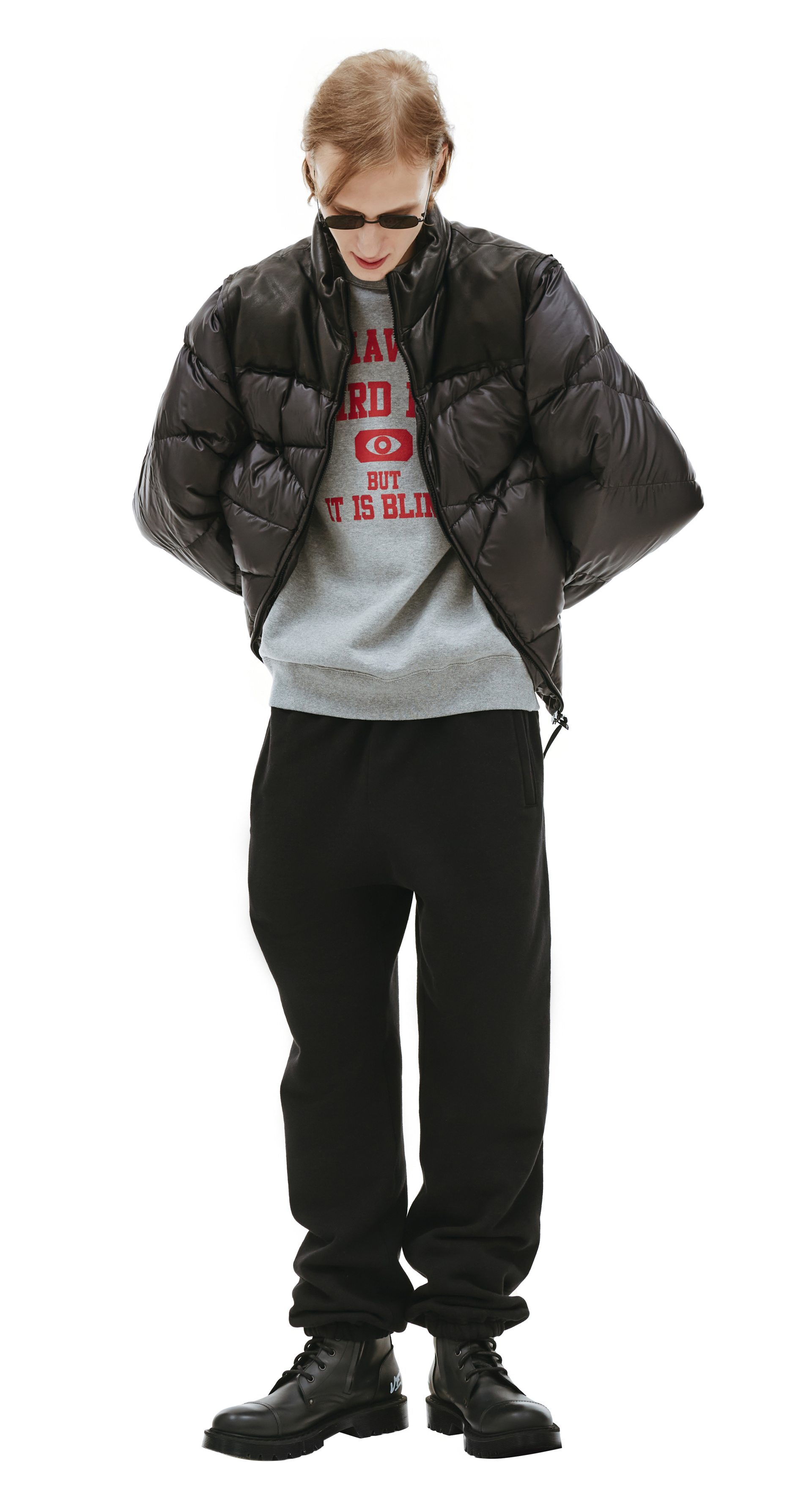 Undercover Стеганый пуховик с кожаной отделкой